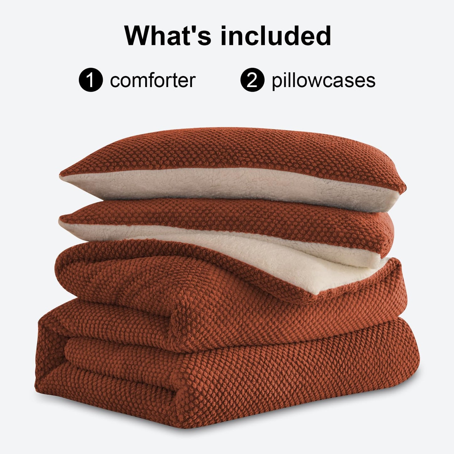 *LLanCL 3D Jacquard Design Comforter Set, Ultra-Soft Warm King Size Sherpa Fur Plush 3-Pieces Sets Luxury Cozy Bedding with 2 Pillowcases (104"x90", Burnt Orange)