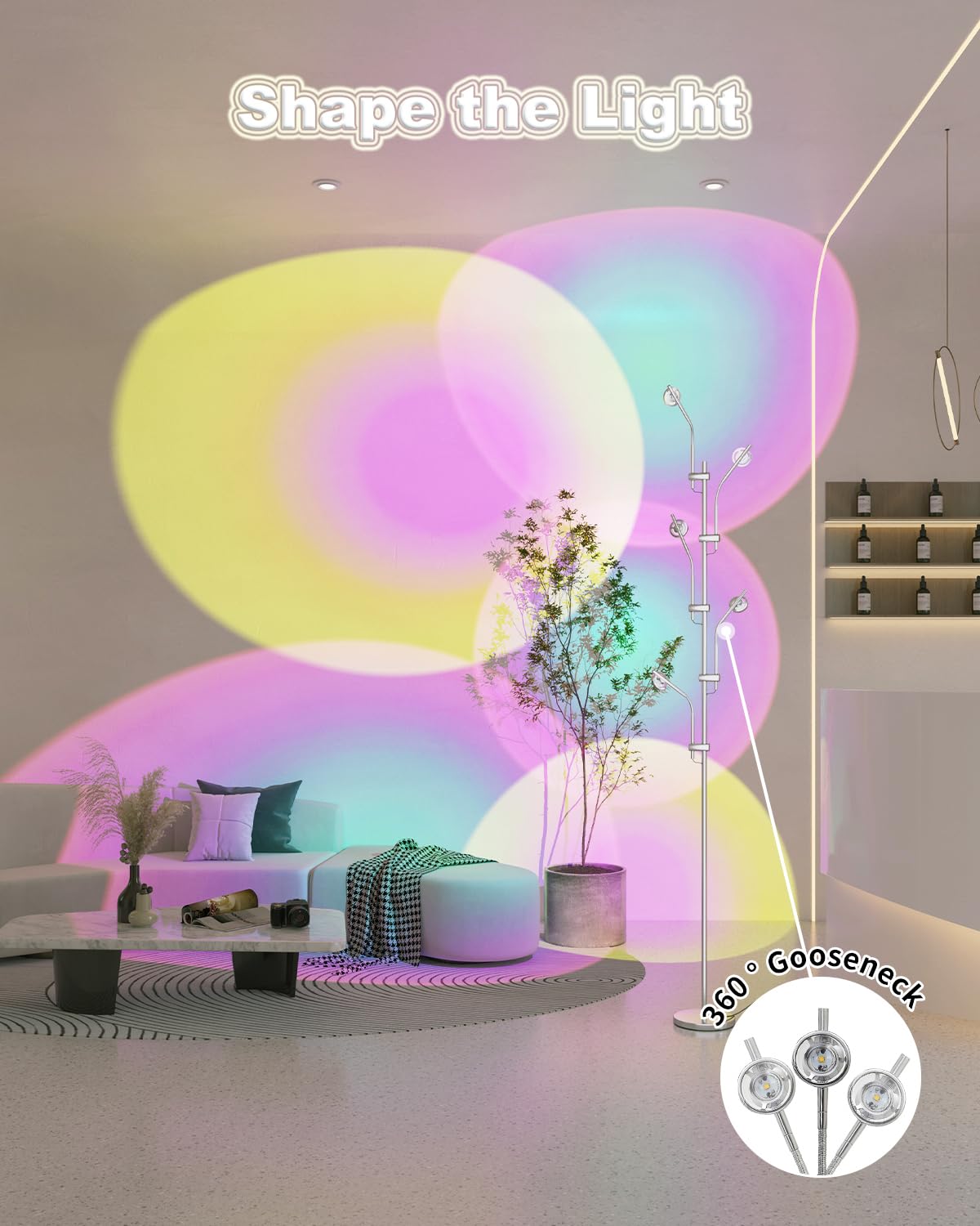 RGBW Halo Projector LED Floor Lamp - 4000K with Replaceable Color Filters