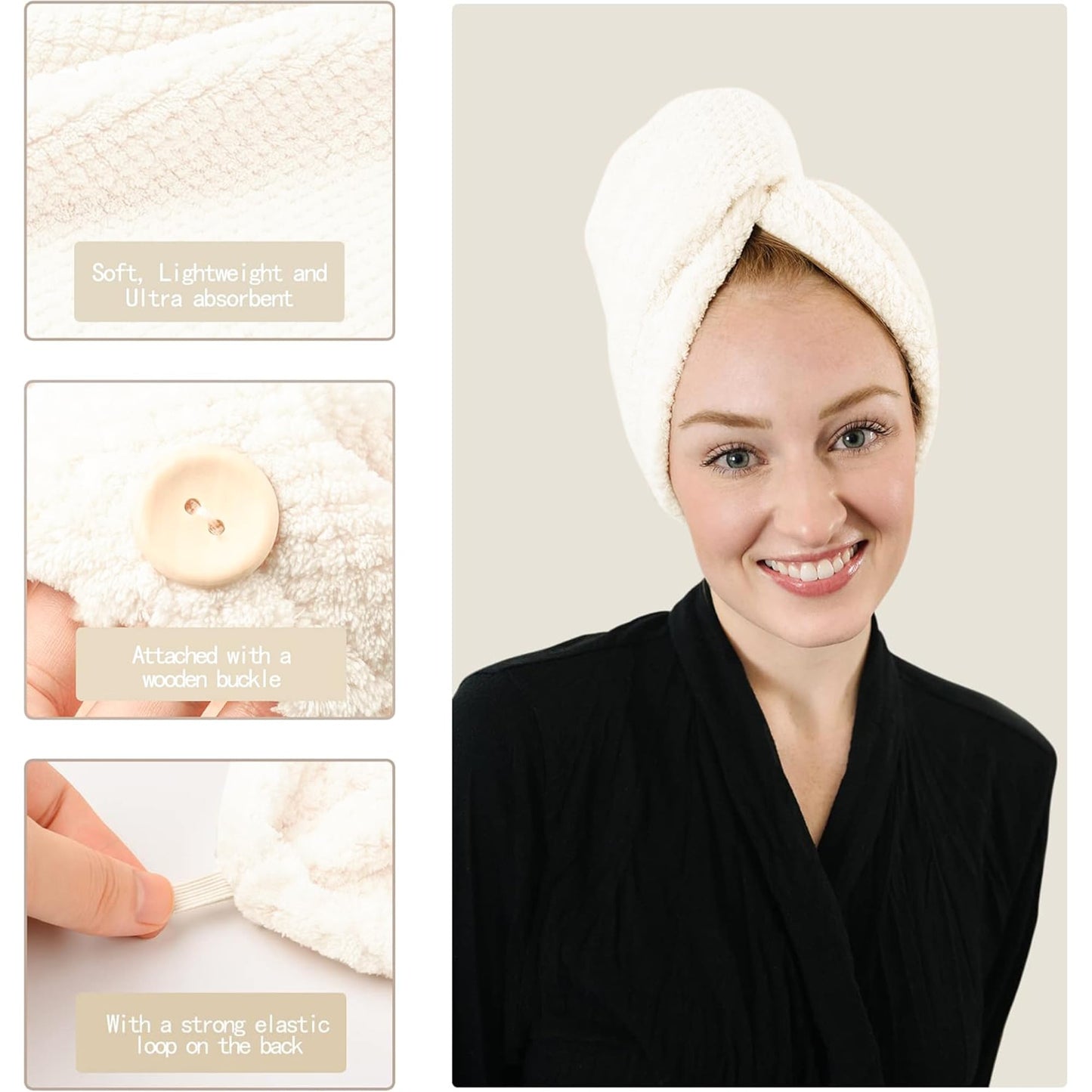 Extra Large Microfiber Hair Towel Wrap - 4 Pack