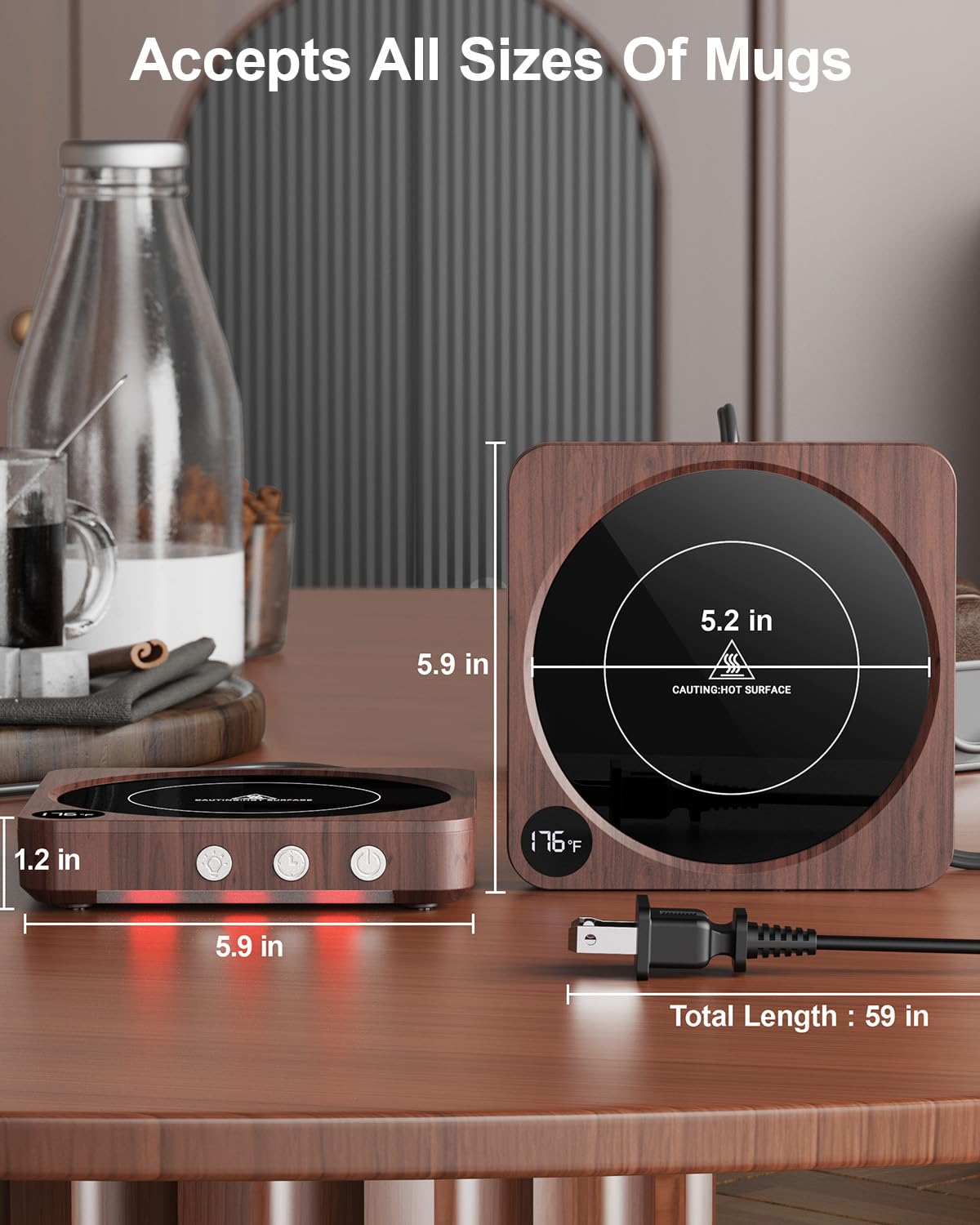 Wood Mug Warmer with Temperature Display