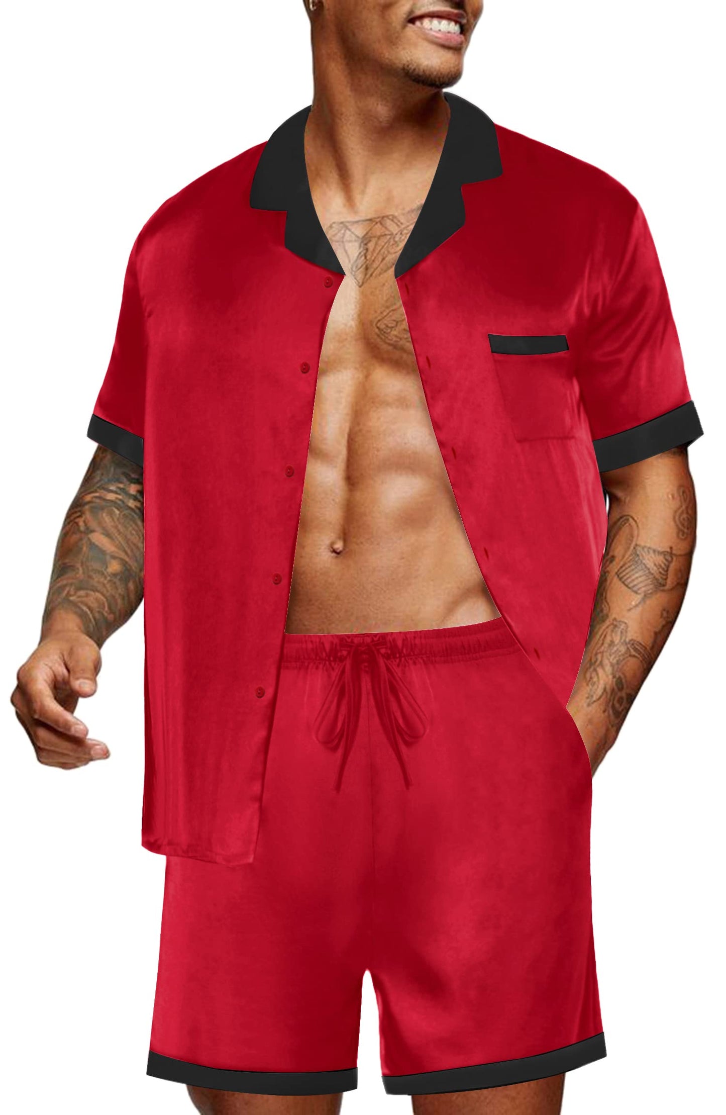 Men's Red Satin Loungewear Set
