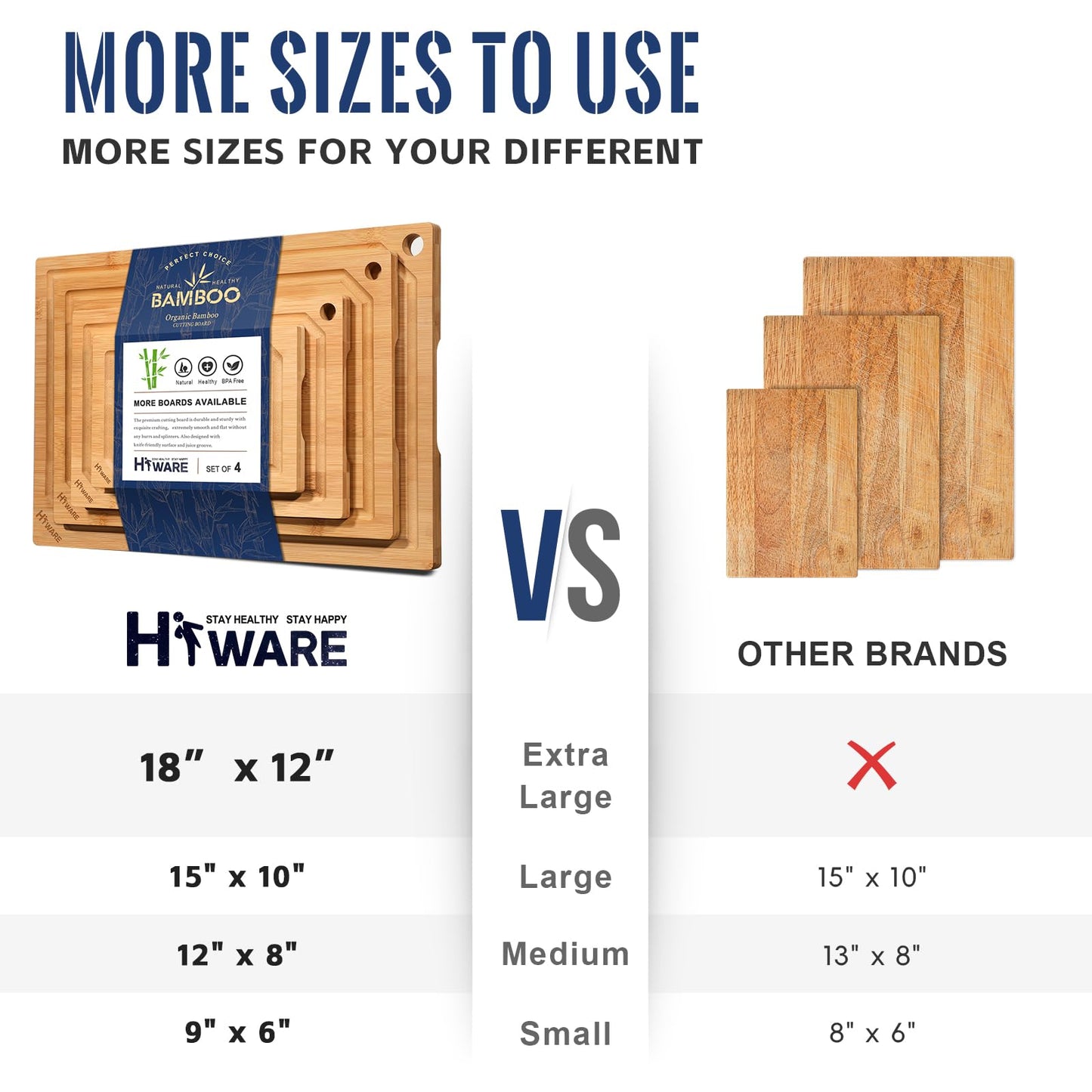 Wooden Hiware 4-Piece Extra Large Bamboo Cutting Boards Set for Kitchen, Heavy Duty Cutting Board with Juice Groove, Bamboo Chopping Board Set for Meat, Vegetables - Pre Oiled