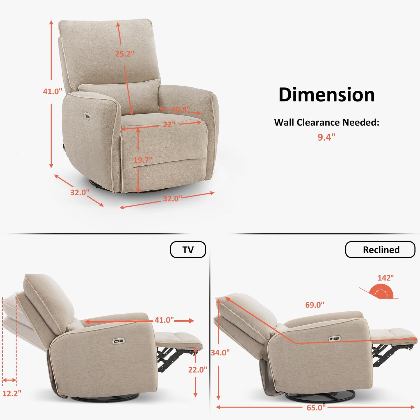 Electric Swivel Glider with USB Charging Ports