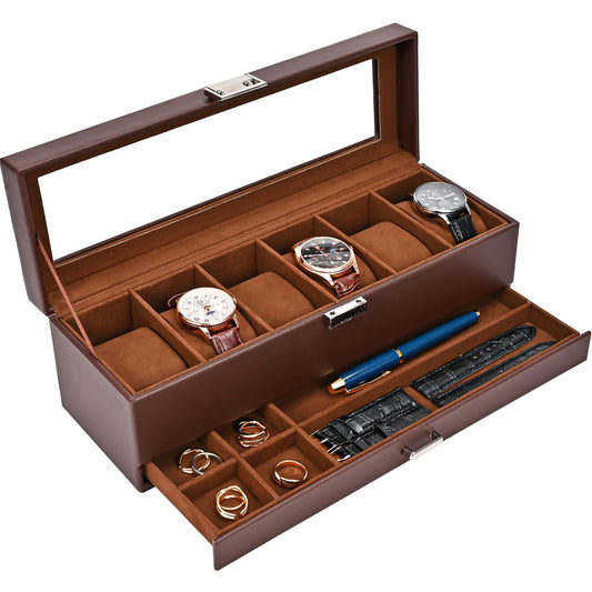 Watch Display Case with 6 Slots and Drawer