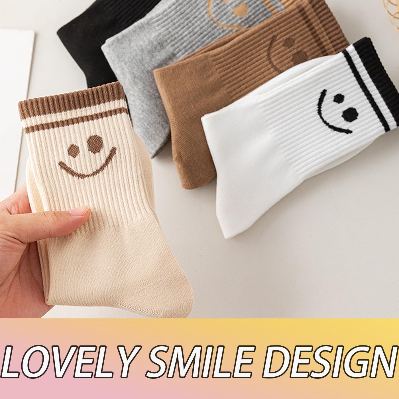 Women's Cute Smiles Ankle Socks - 5 Pack