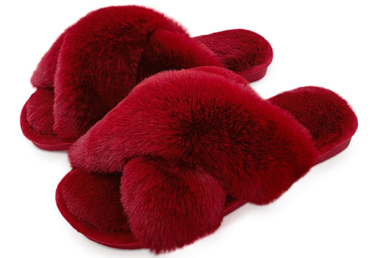 Women's Plush Open Toe Cross Band Slippers