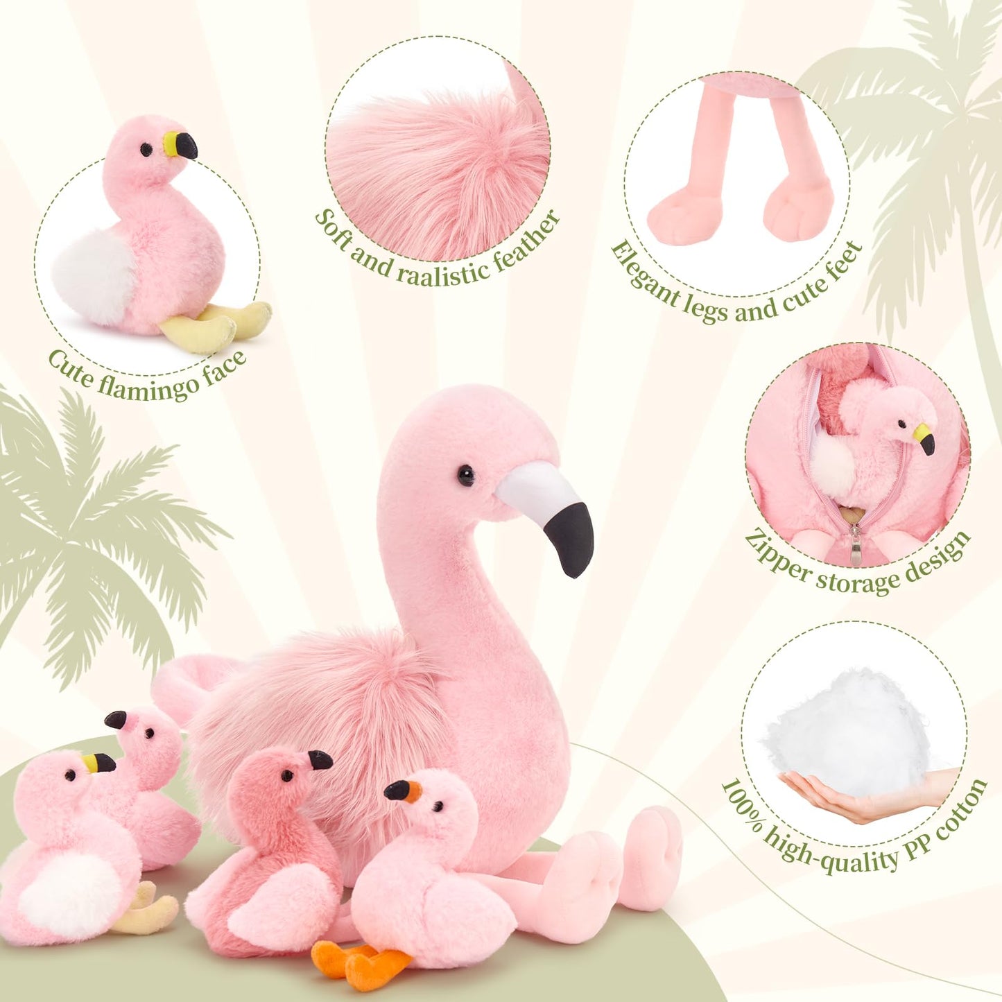 Plush Flamingo Mommy with 4 Baby Flamingos