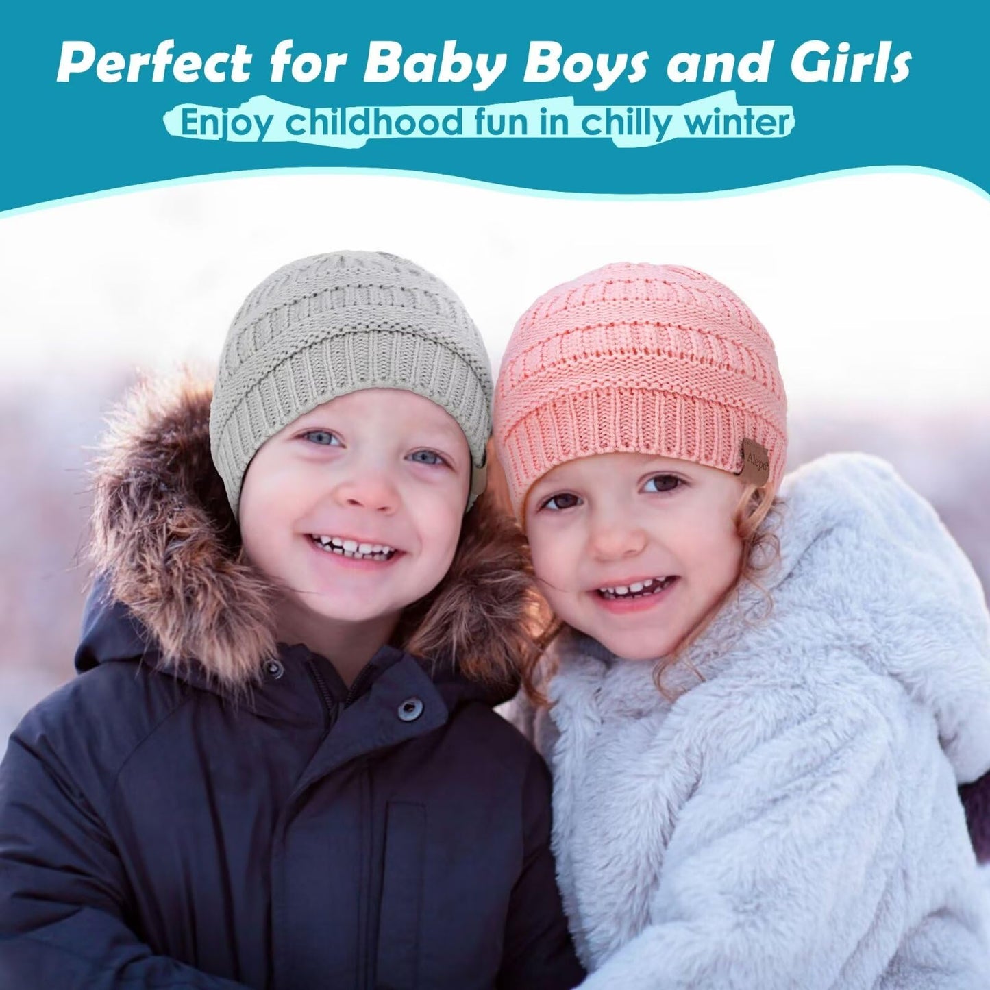 3-Pack Knitted Fleece-lined Baby Beanie Hats