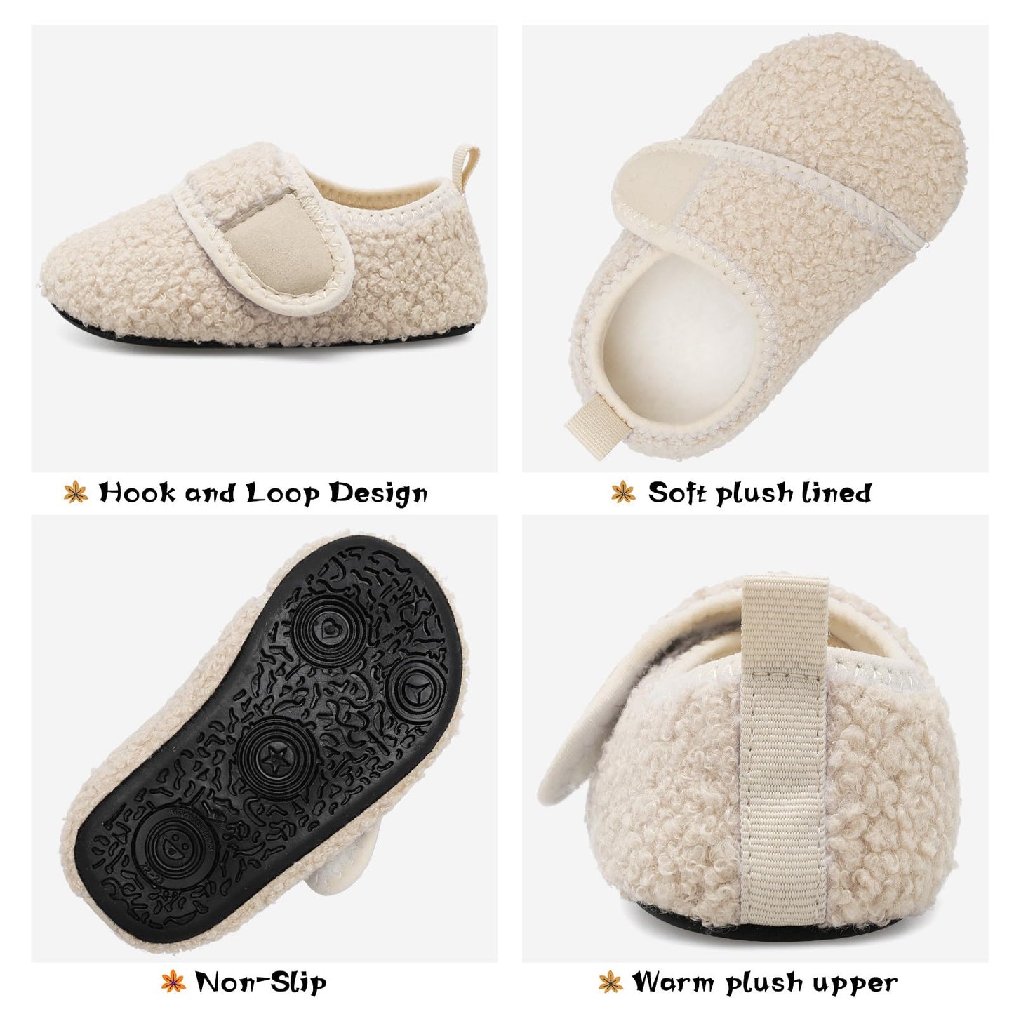 Toddler Fleece Slipper Shoes with Non-Slip Soles