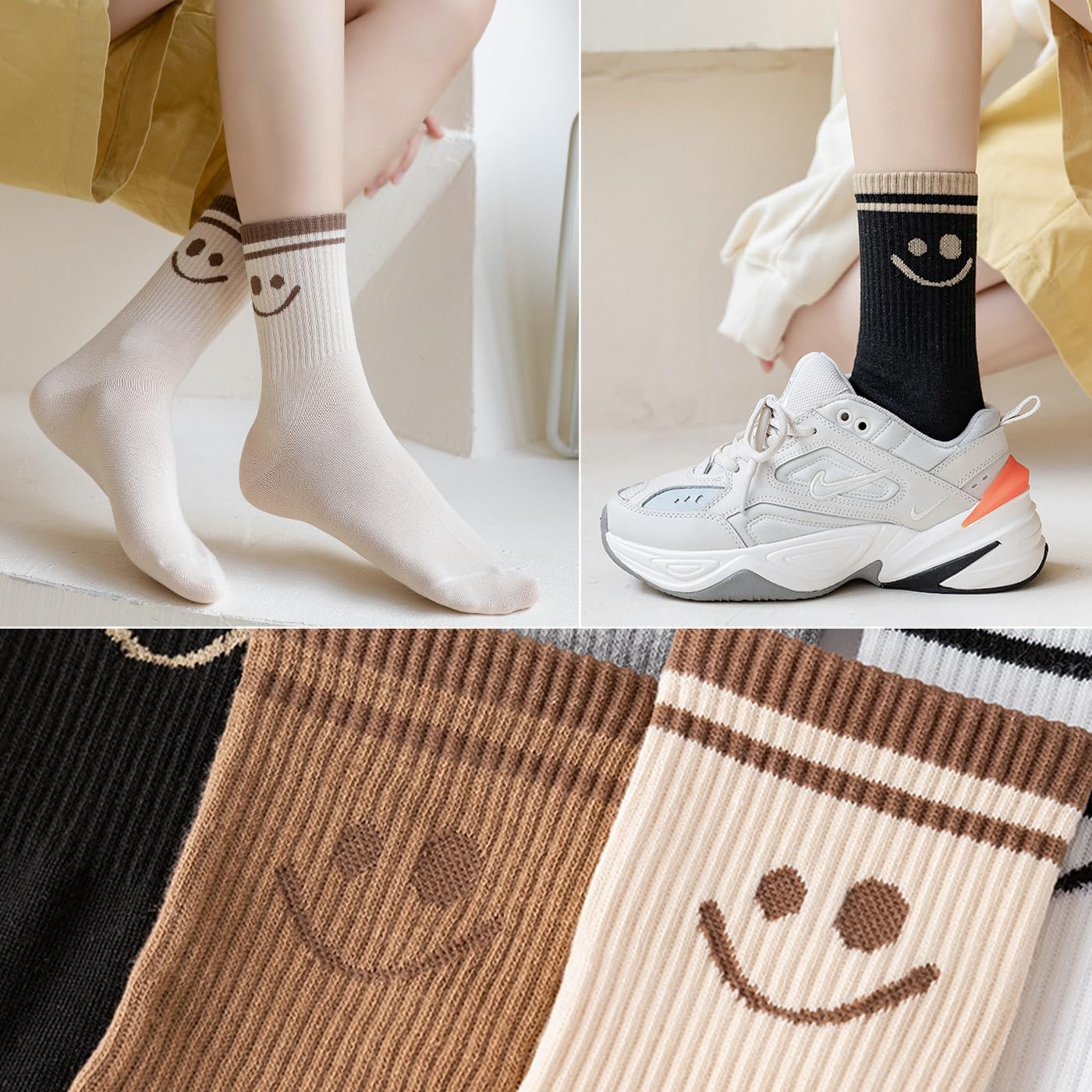 Women's Cute Smiles Ankle Socks - 5 Pack