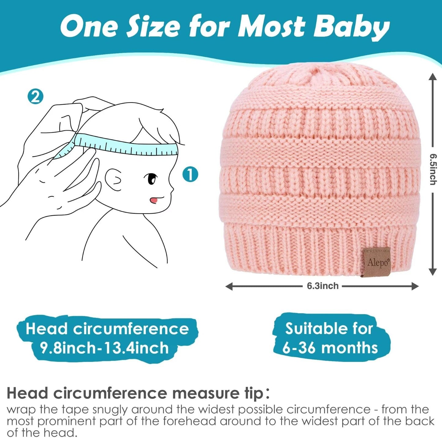 3-Pack Knitted Fleece-lined Baby Beanie Hats