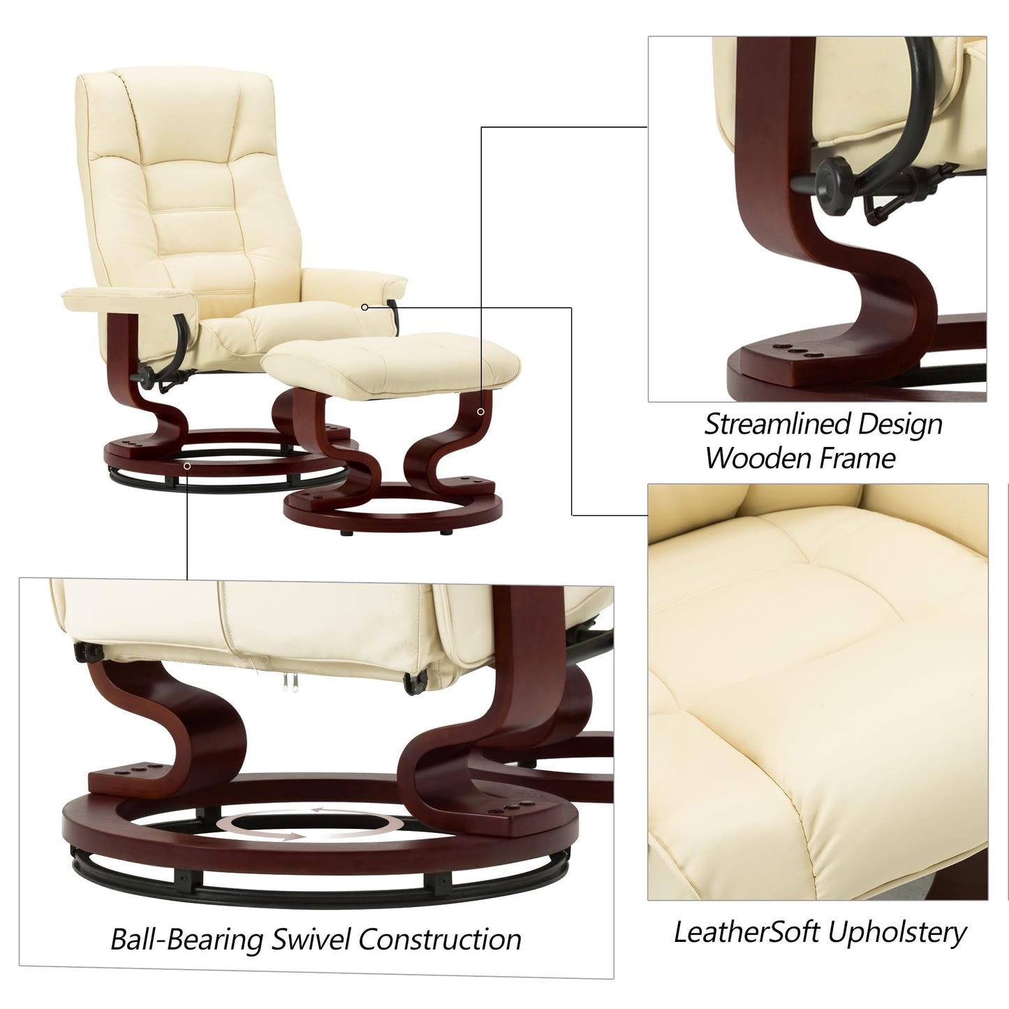 Manual Swivel Ergonomic Recliner with Ottoman