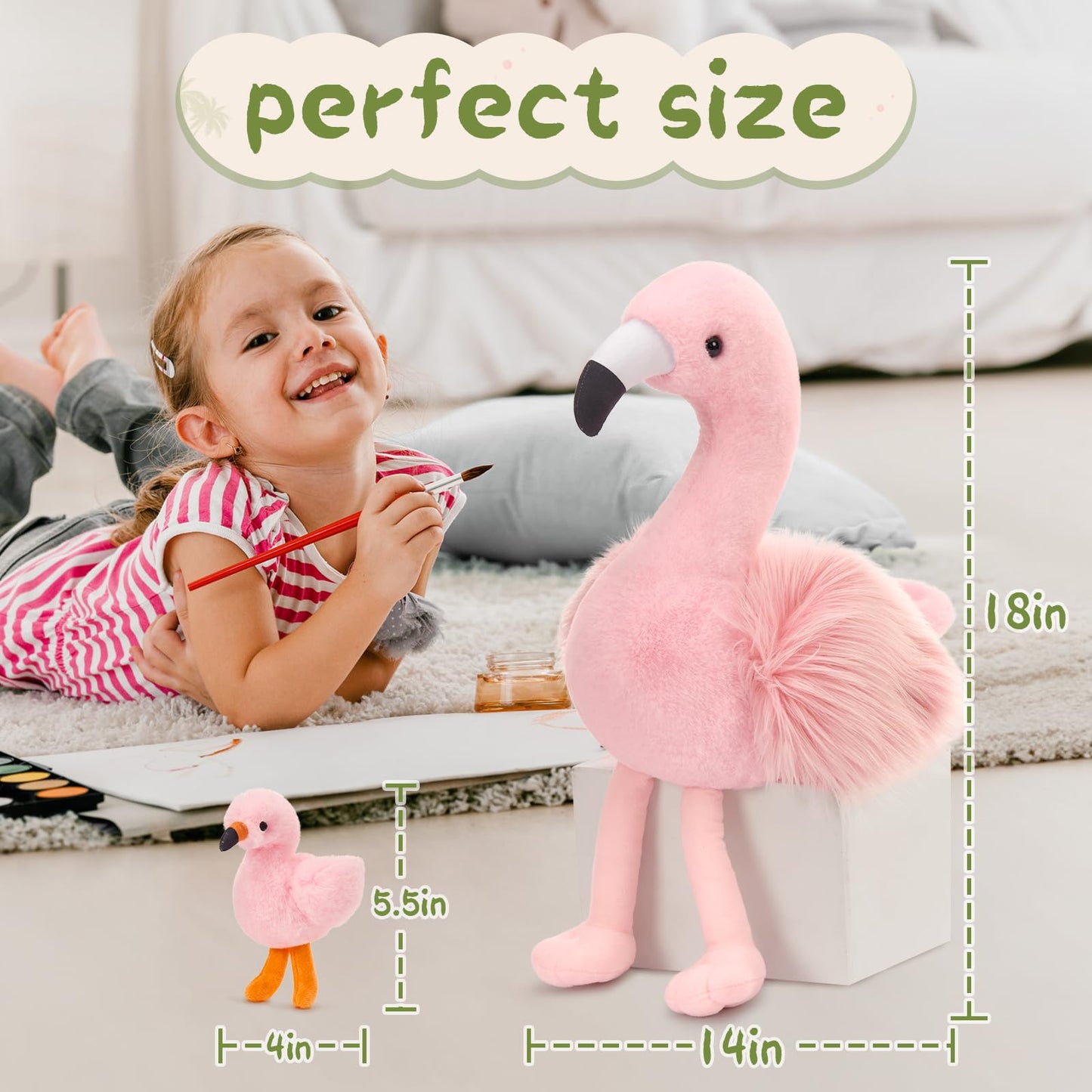 Plush Flamingo Mommy with 4 Baby Flamingos