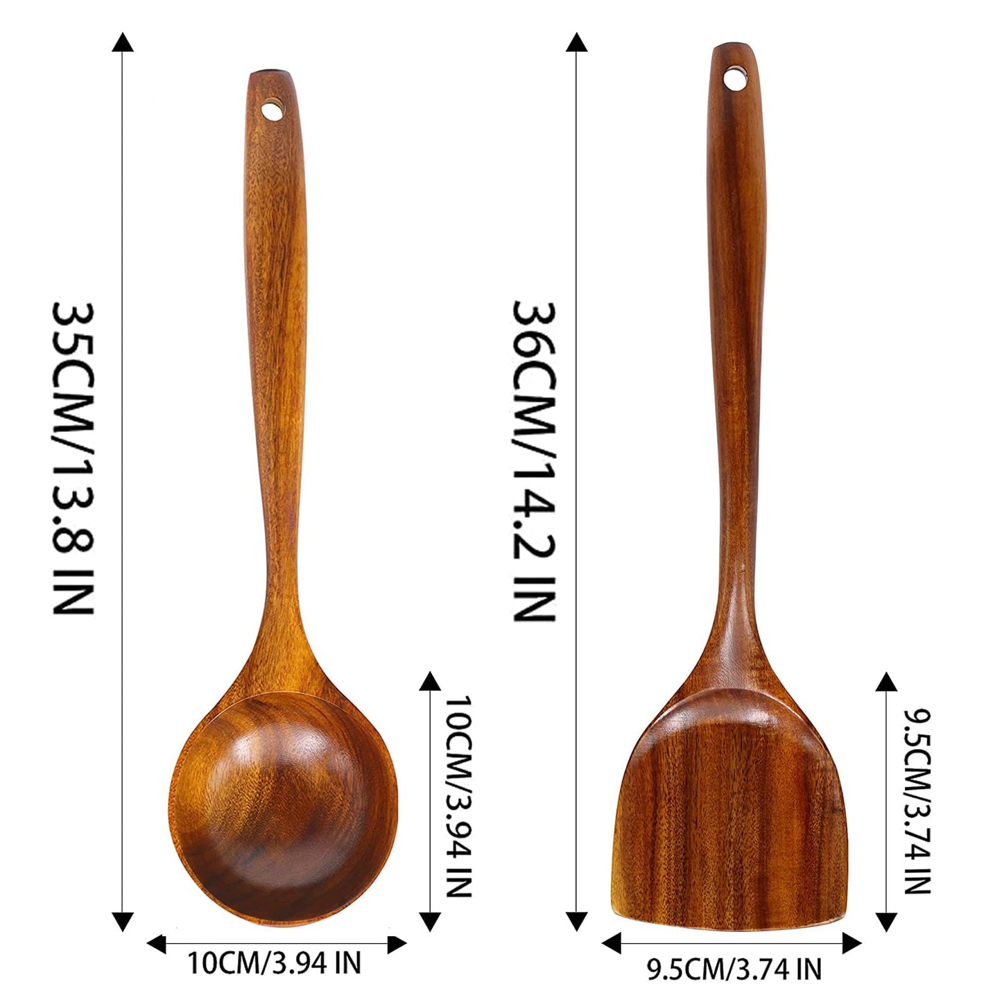 Wooden FJNATINH Wooden Wok Spatula Ladle Tool Set, 14inch Long Handle Wooden Spatula for Wok, Teak Wooden Wok Spatula