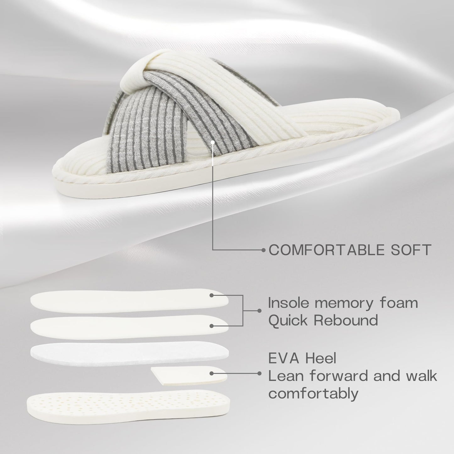 Women's Stripped Cross-Strap Slides with Memory Foam Soles