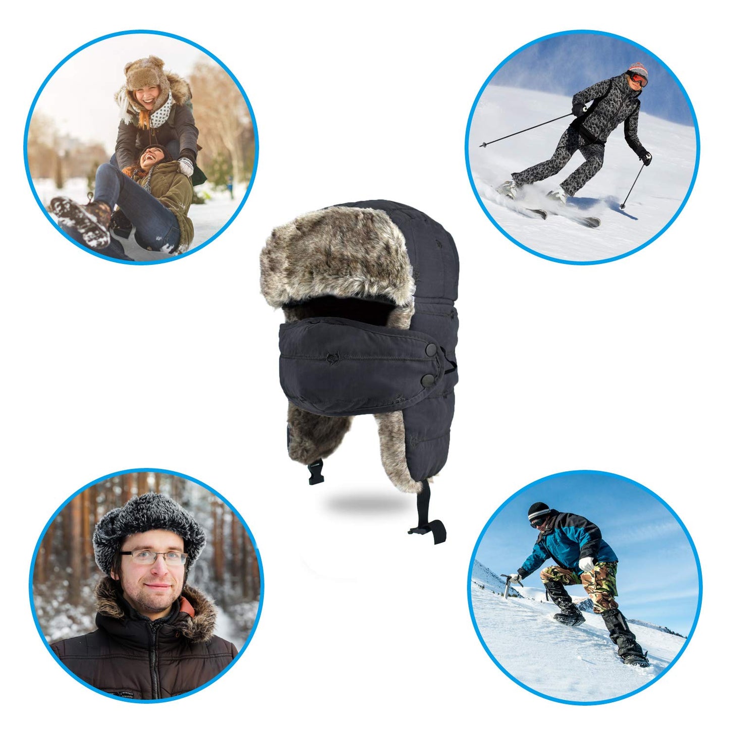Unisex Ushanka-Style Winter Trapper Hat with Face Mask