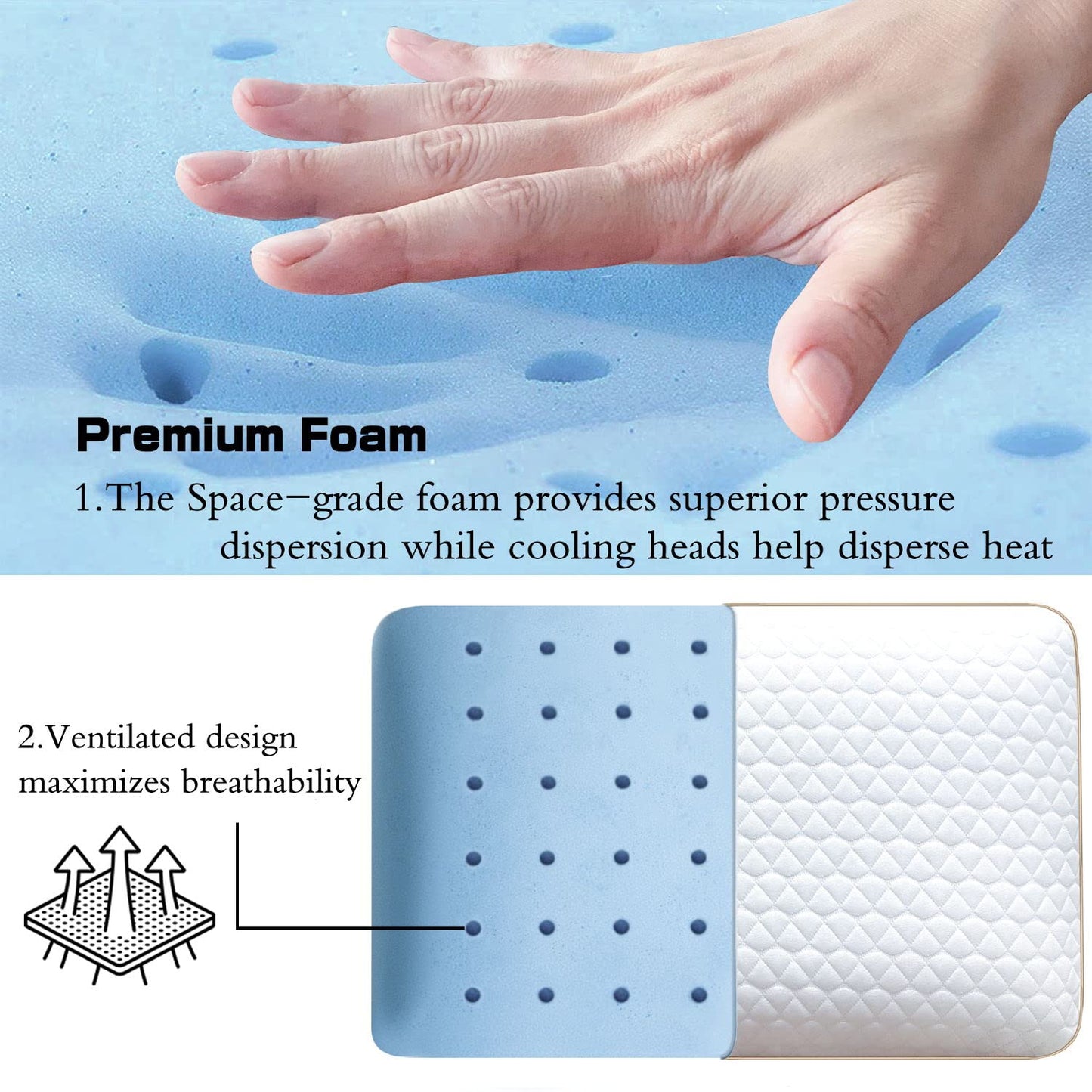 Memory Foam Pillows with Ventilated Cooling Gel - Set of 2