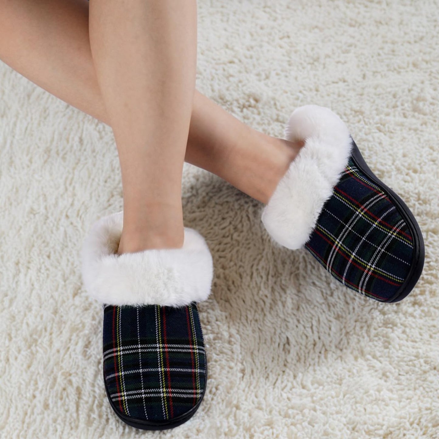 Women's Knitted Fur Collar Slippers with Anti-Skid Soles