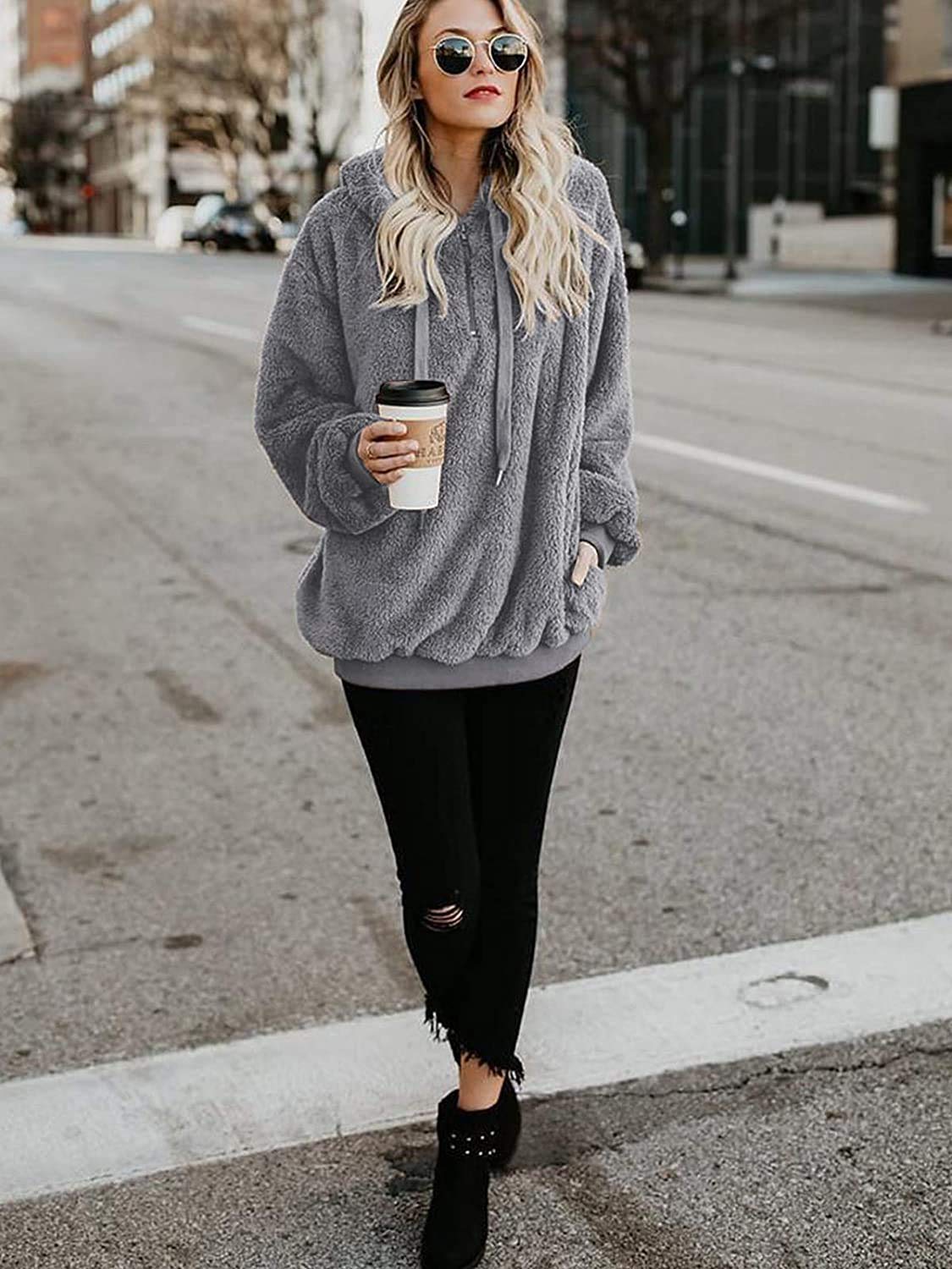 Women's Fuzzy Fleece Pullover Hoodie
