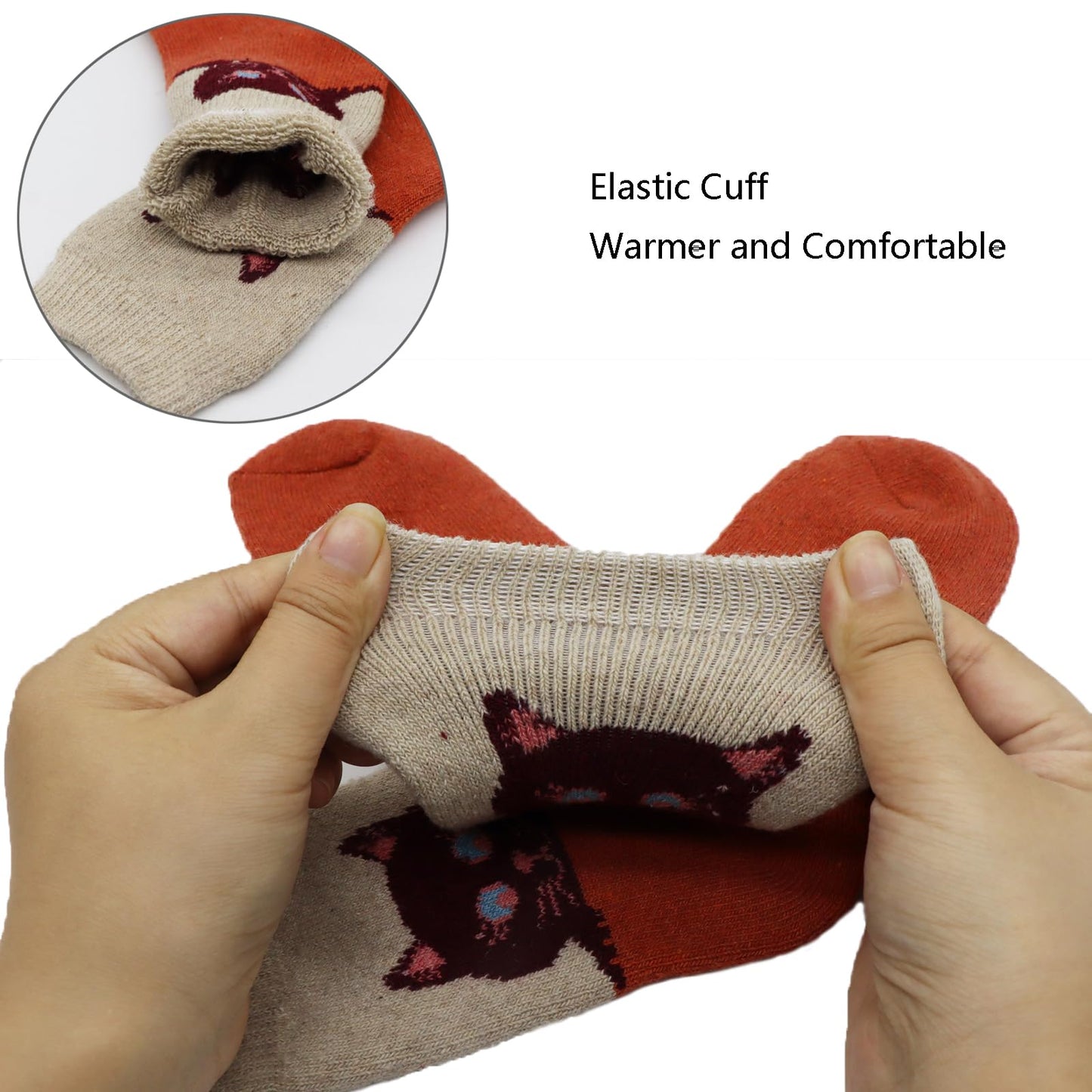 Women's 5-Pack Wool Crew Socks with Cat Design Print