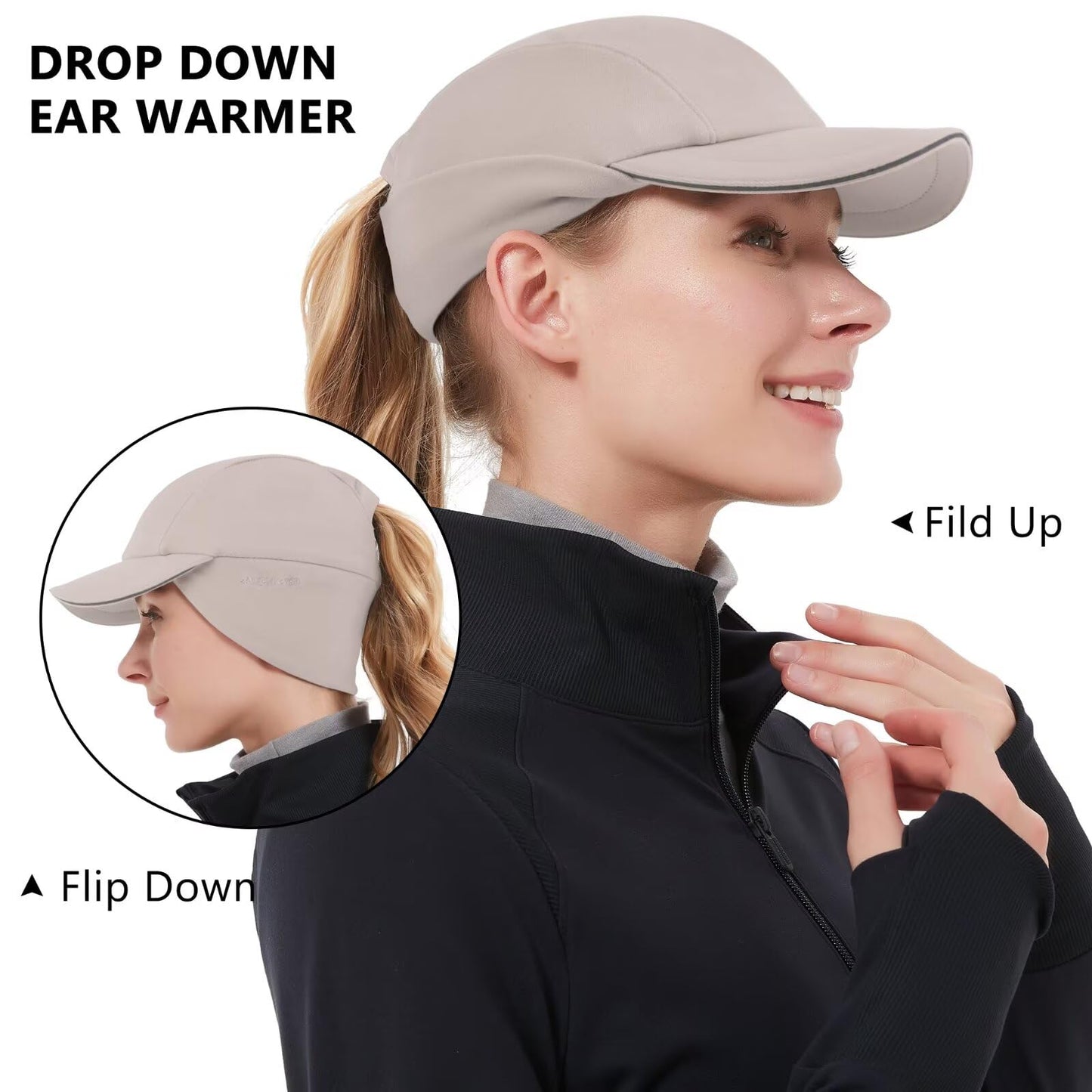Women's Winter Fleece Hats with Ponytail Opening