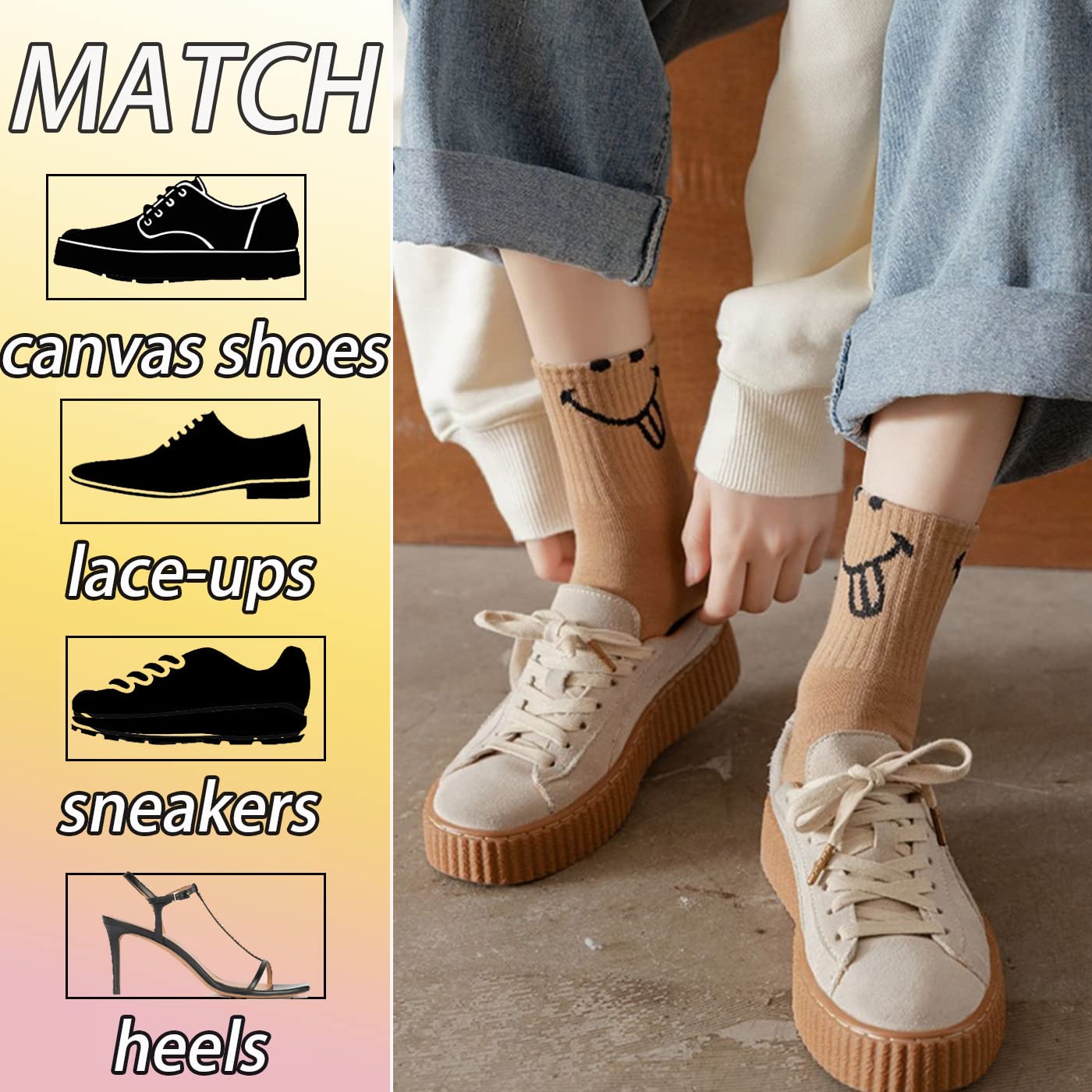 Women's Cute Smiles Ankle Socks - 5 Pack