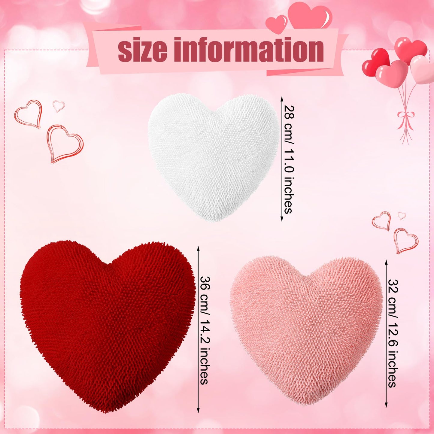 Valentine's Day Heart Shaped Pillows - 3 Piece Set