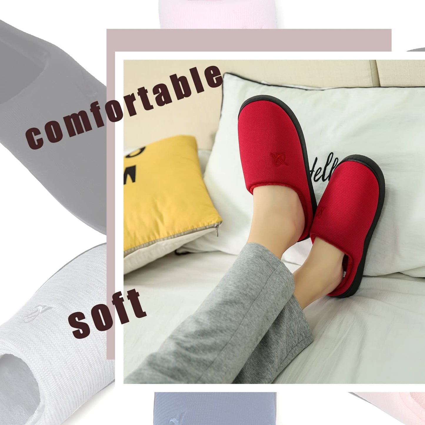 Unisex Red Casual House Shoes with Memory Foam