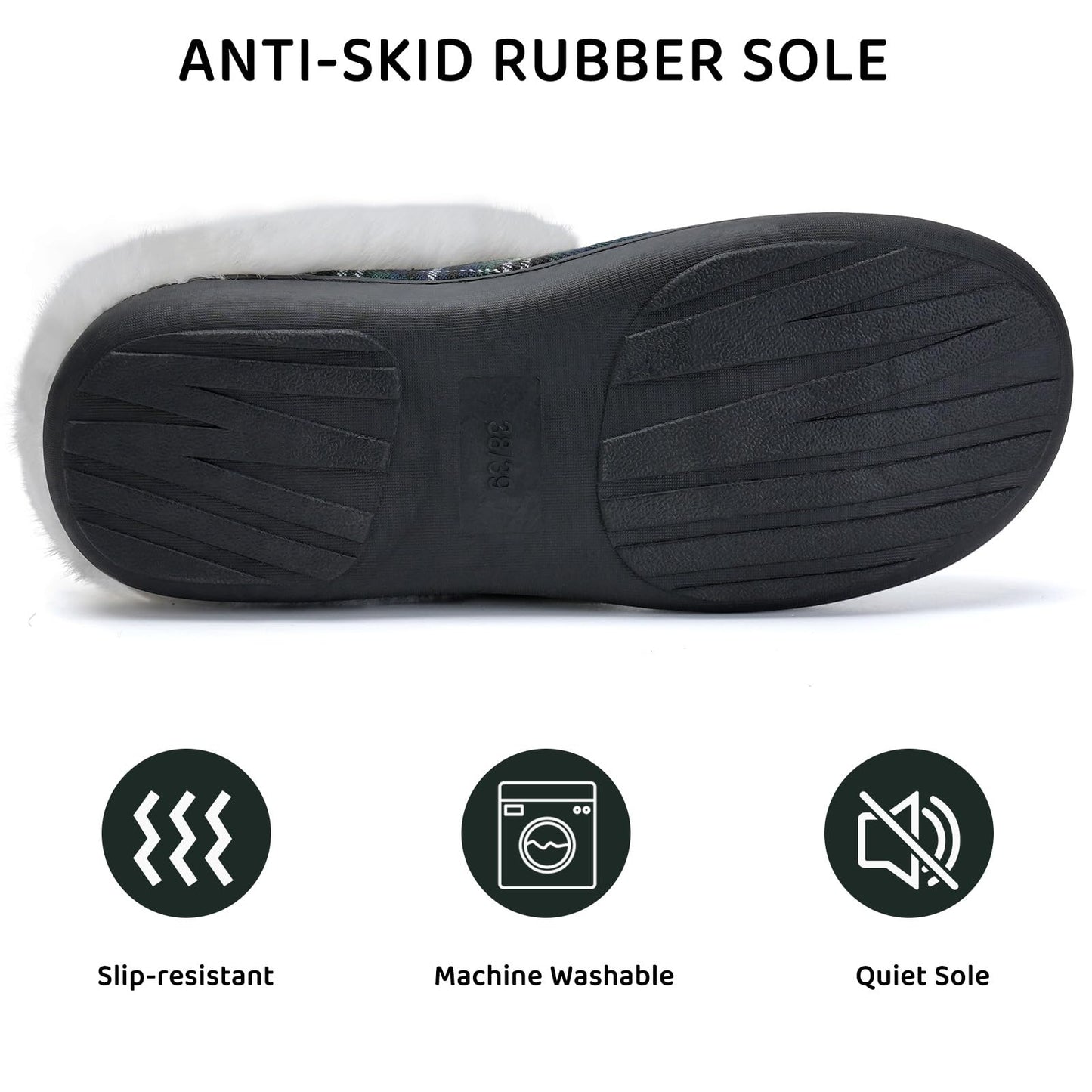 Women's Knitted Fur Collar Slippers with Anti-Skid Soles