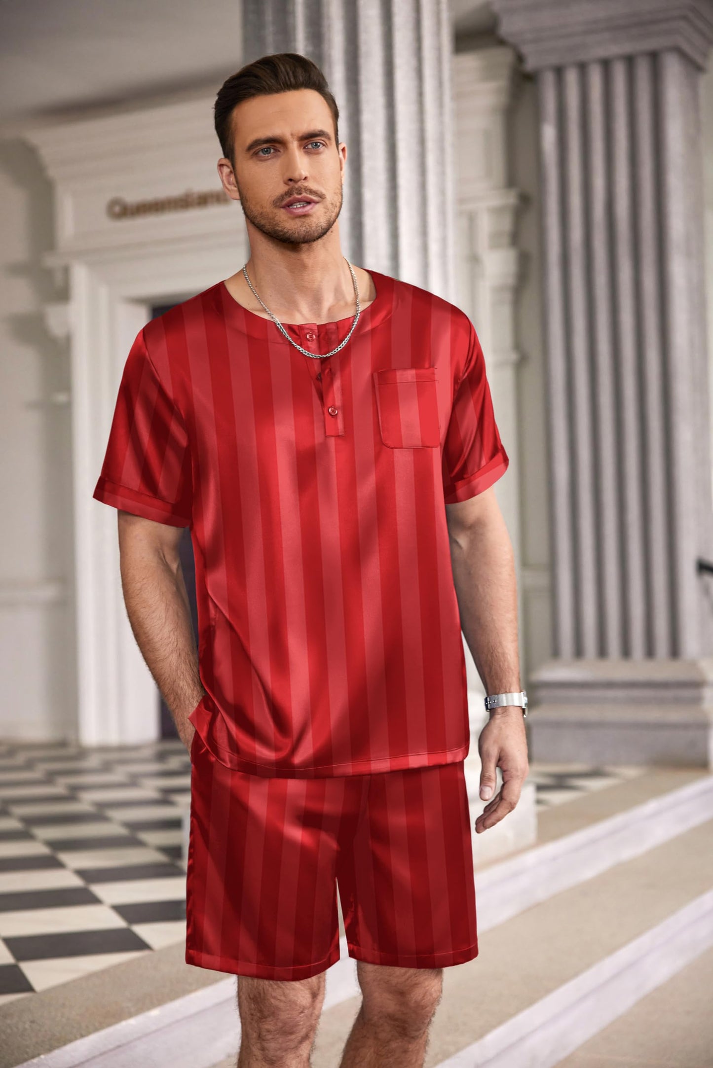 Men's Striped Satin Loungewear Set - 2 Piece
