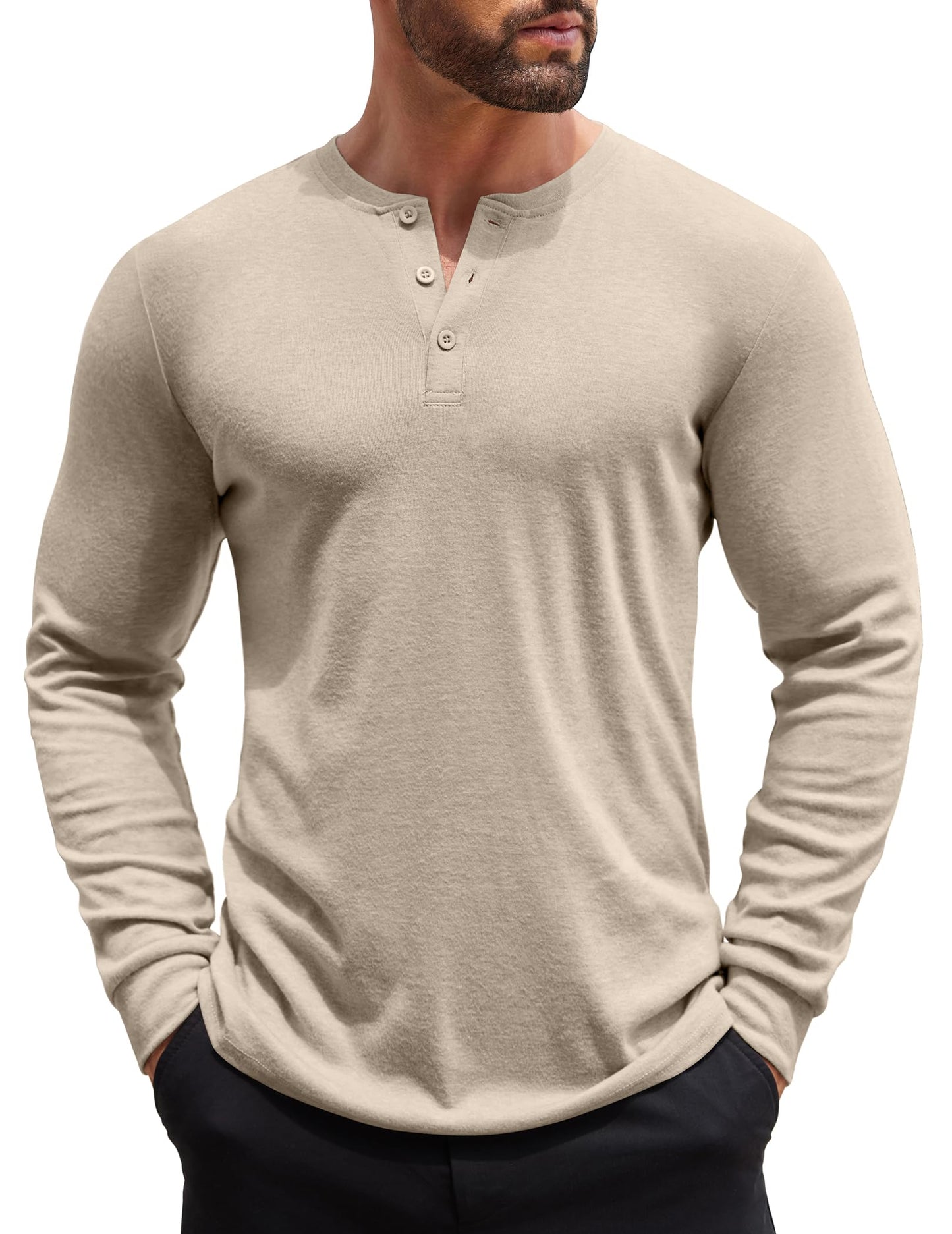 Men's Henley Long Sleeve Basic Shirt
