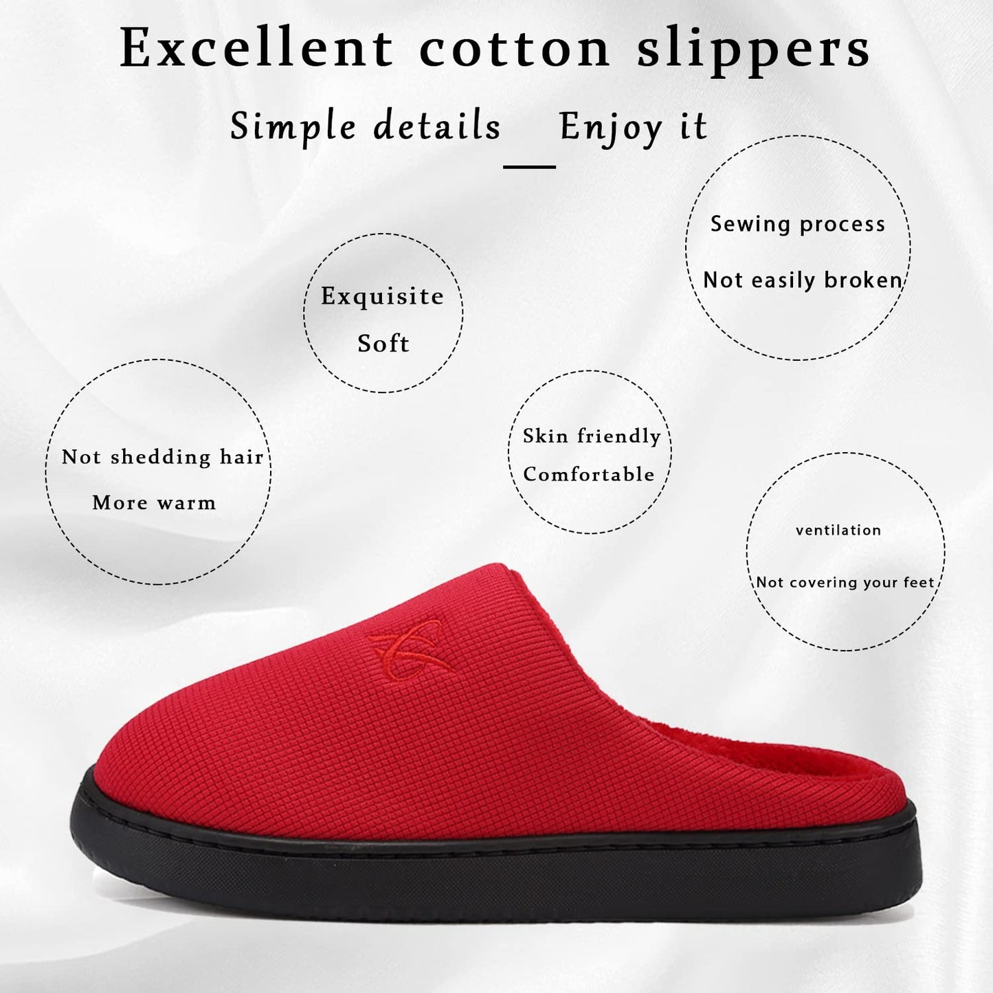 Unisex Red Casual House Shoes with Memory Foam