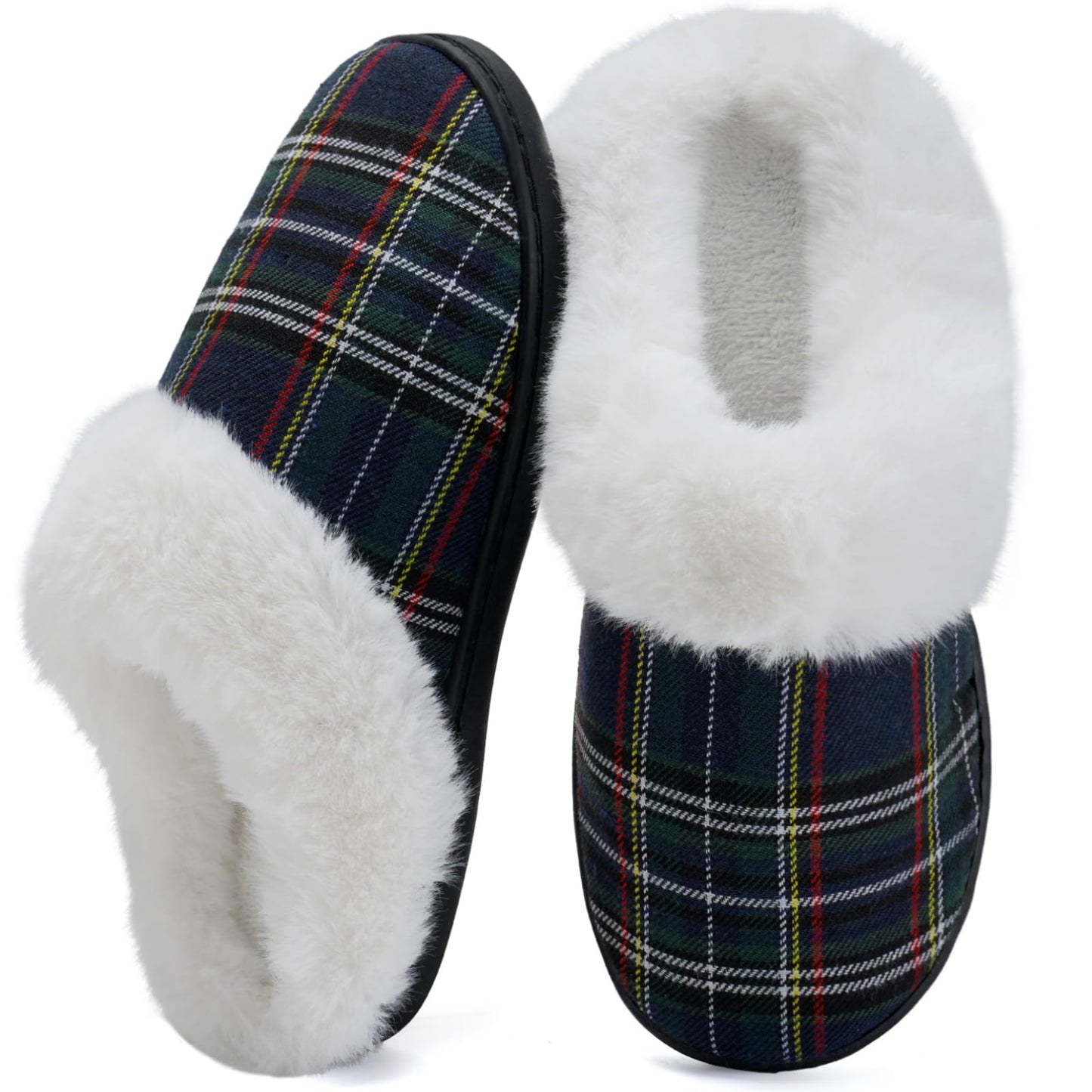 Women's Knitted Fur Collar Slippers with Anti-Skid Soles