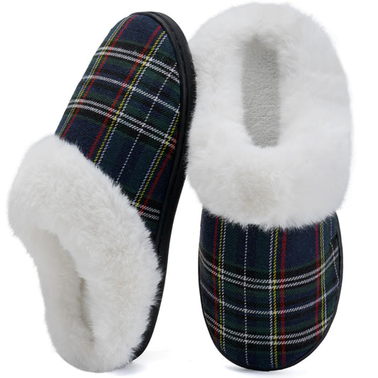 Women's Knitted Fur Collar Slippers with Anti-Skid Soles