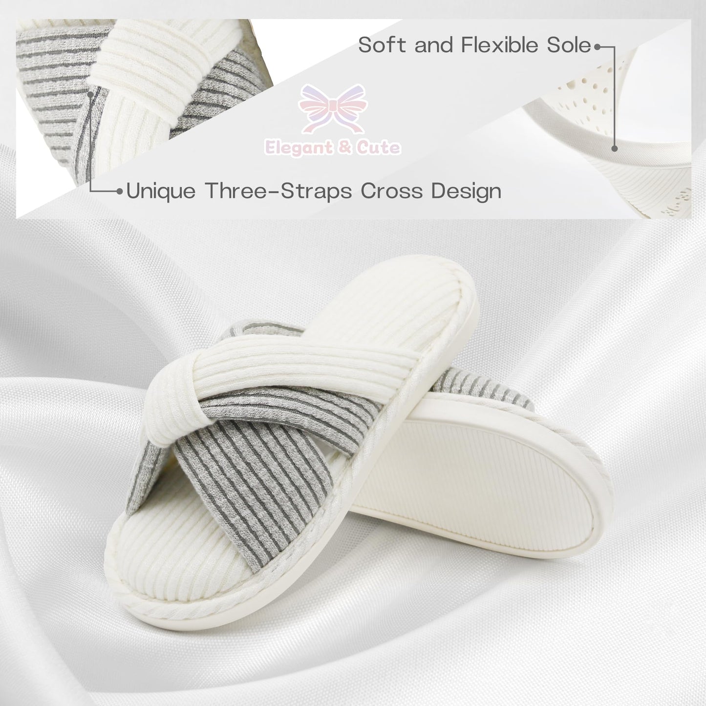 Women's Stripped Cross-Strap Slides with Memory Foam Soles