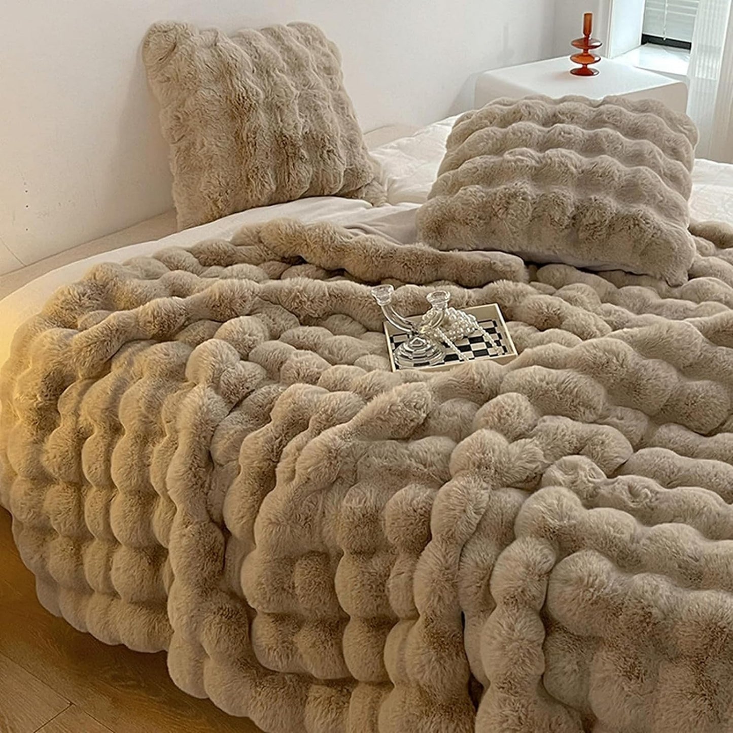 Oversized Faux Rabbit Fur Throw Blanket, 78" x 90"