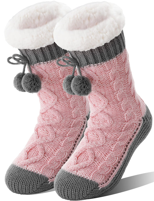 Women's Fuzzy Pink Thermal Slipper Socks