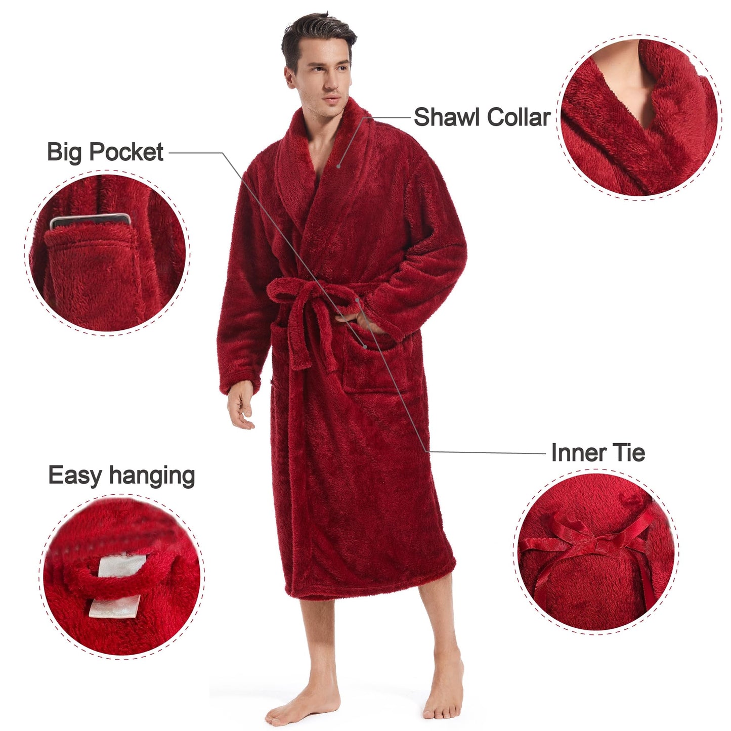 Men's Red Plush Fleece Robe