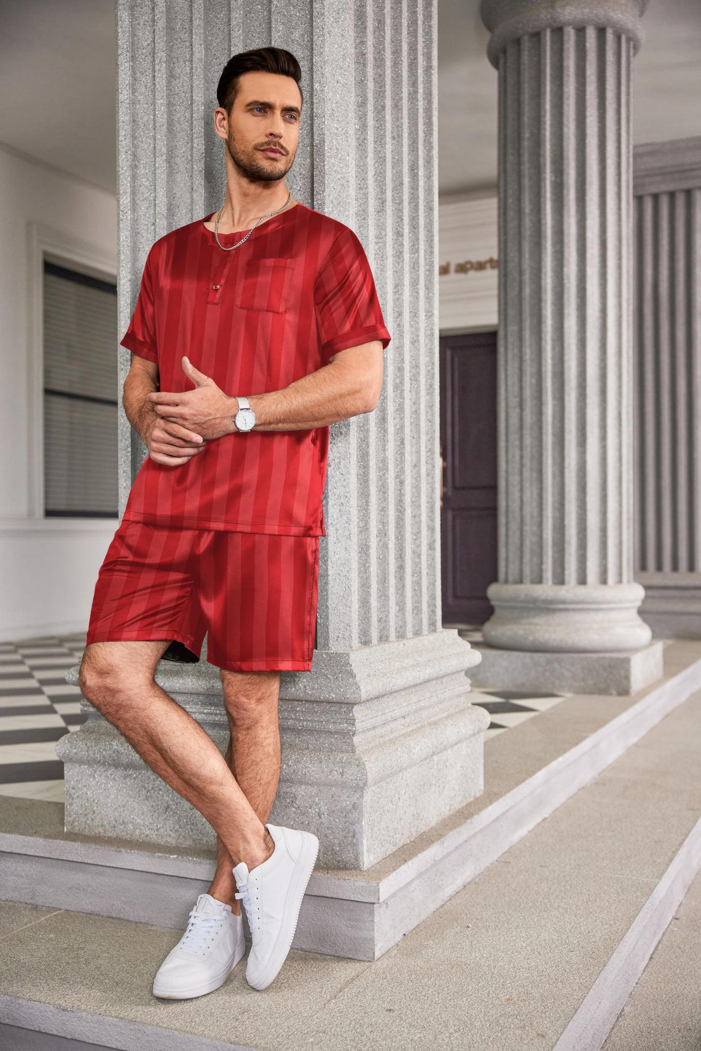 Men's Striped Satin Loungewear Set - 2 Piece
