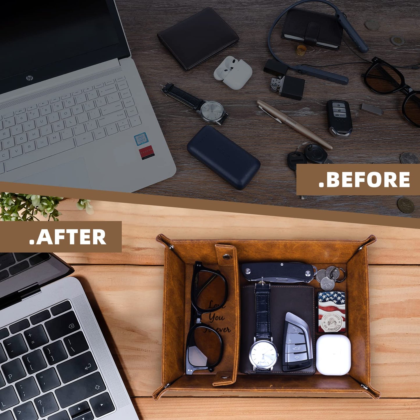 Leather "Love You Forever" Essentials Tray and Keychain