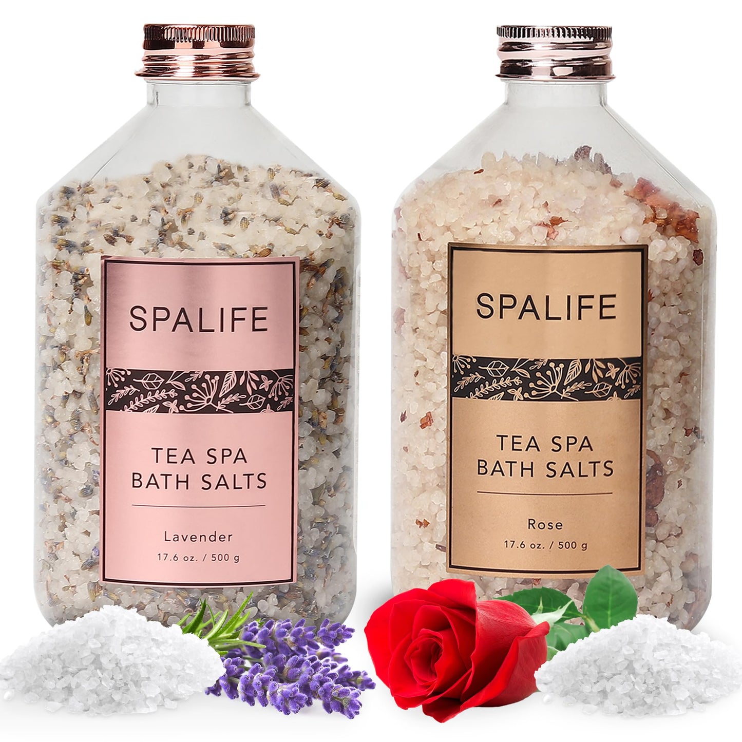 Spa Petal-Infused Effervescent Mineral Bath Salts - Lavender & Rose, 2-Pack