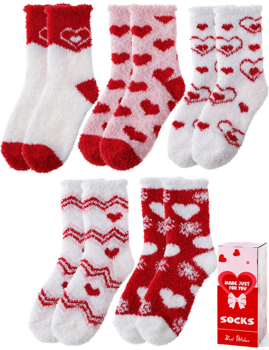 Women's Fuzzy Valentine's Day Socks - 5 Pairs