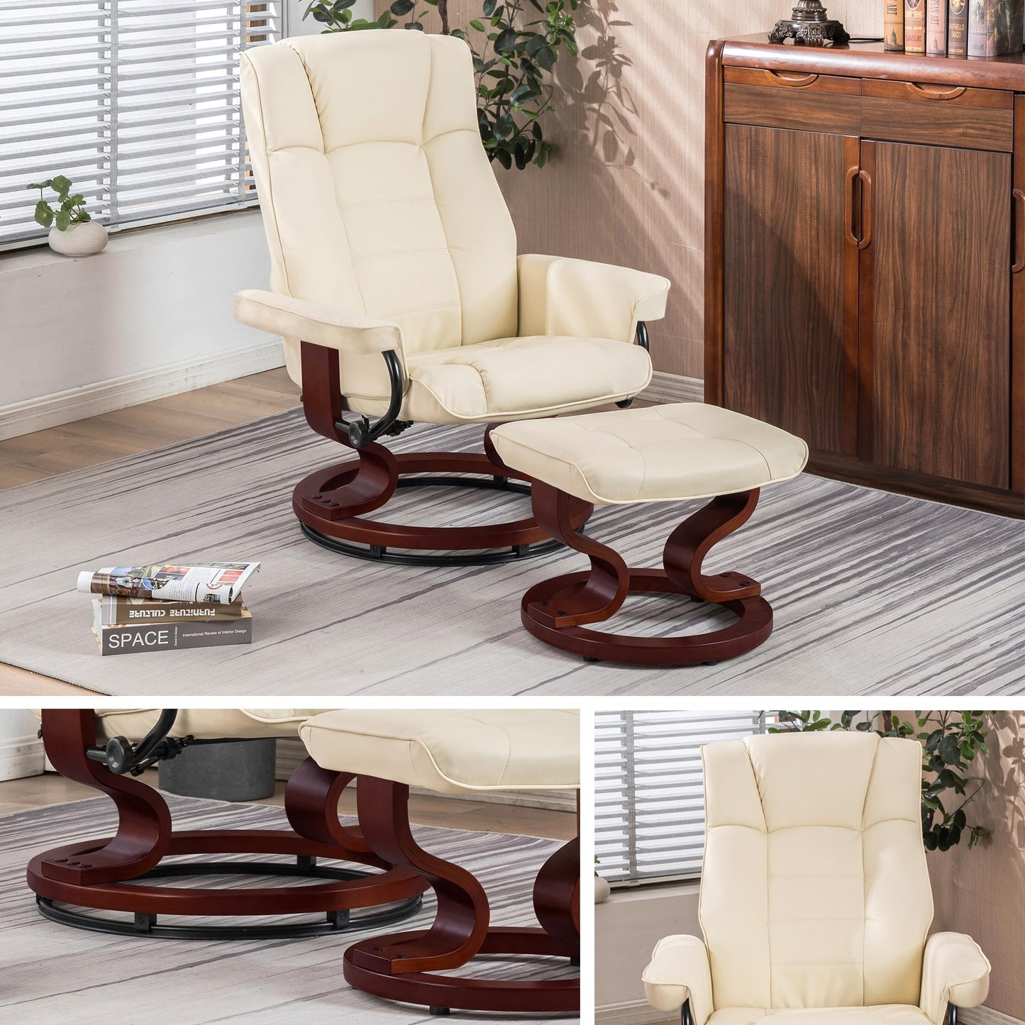 Manual Swivel Ergonomic Recliner with Ottoman