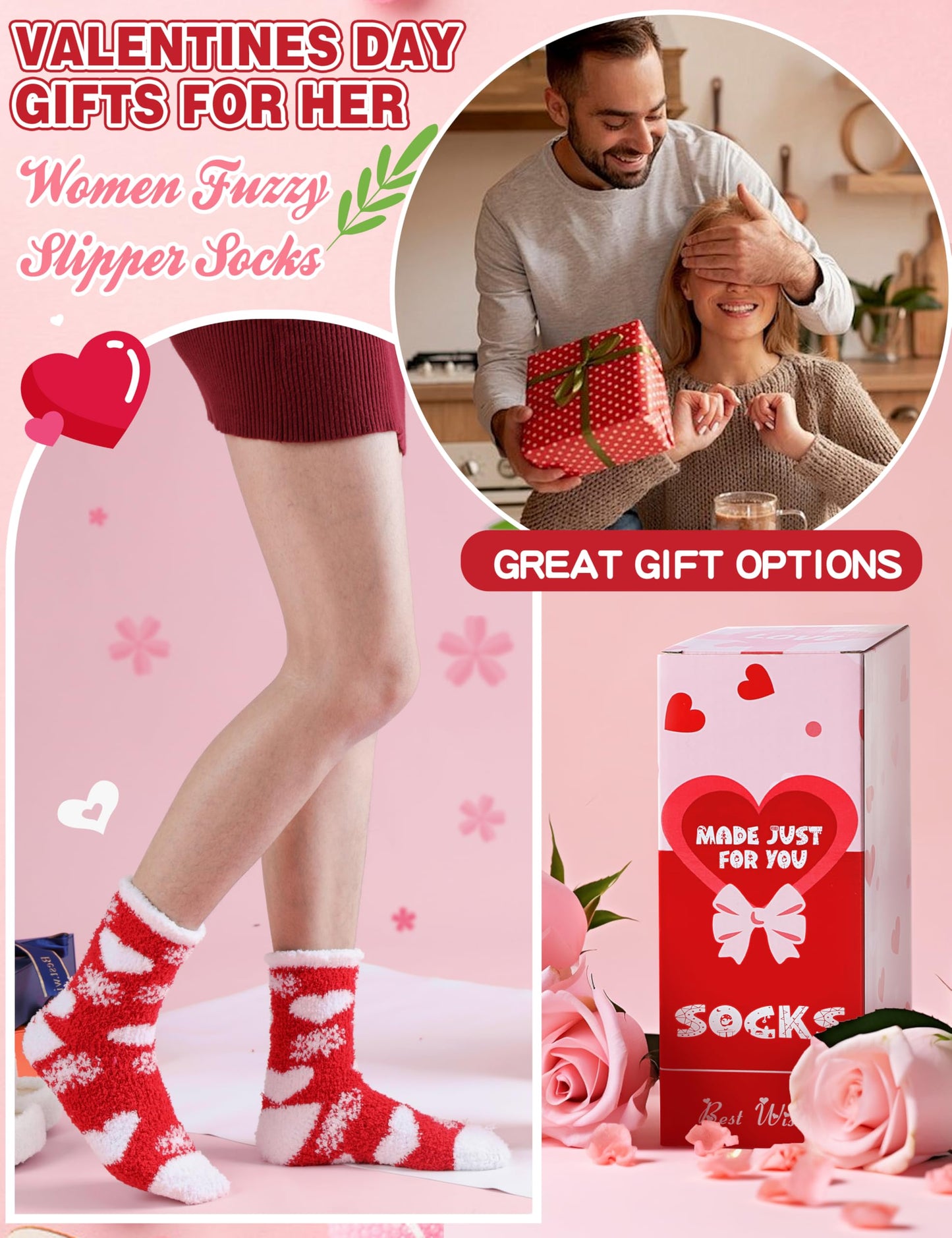 Women's Fuzzy Valentine's Day Socks - 5 Pairs