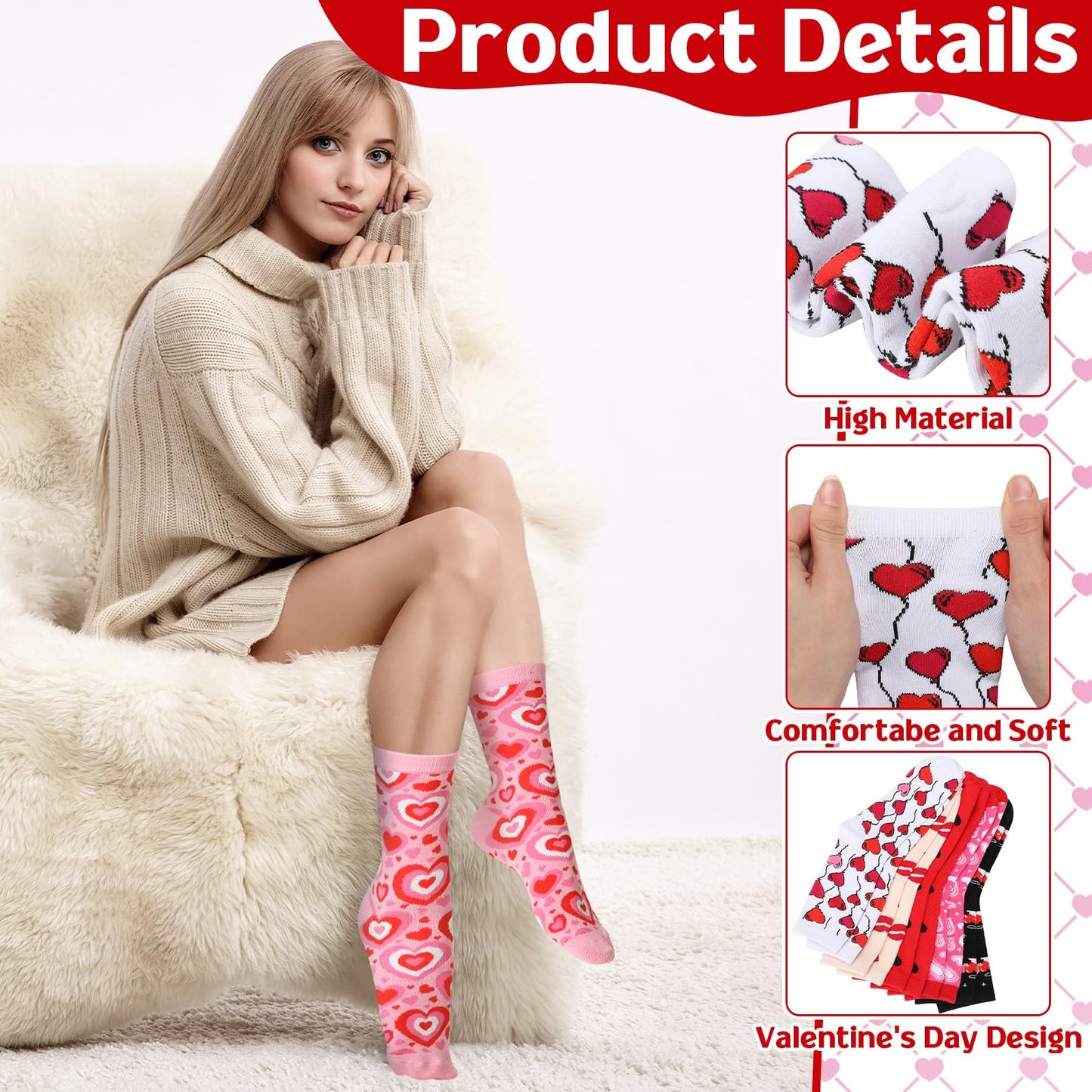 Women's Valentine's Day Socks with Gift Box- 24 Pairs