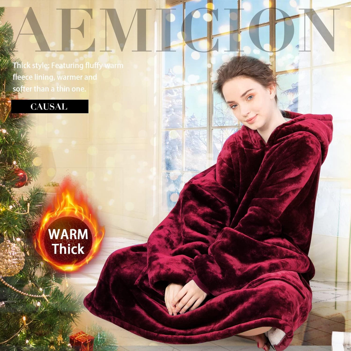 Women's Oversized Wearable Red Sherpa Fleece Blanket
