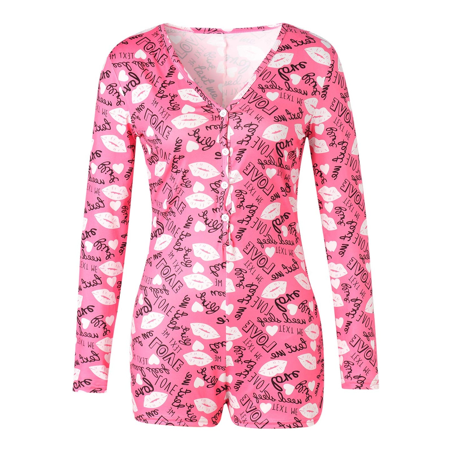 Women's 'Pink Kisses' Long Sleeve Onesie Pajama Romper