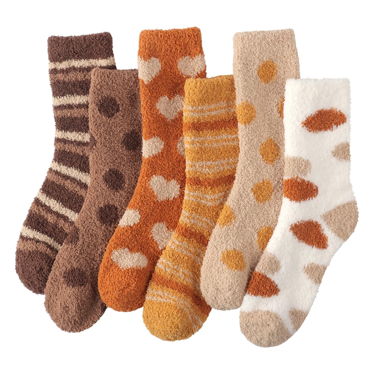 Women's Fluffy Caramel Color Slipper Socks - 6 Pairs