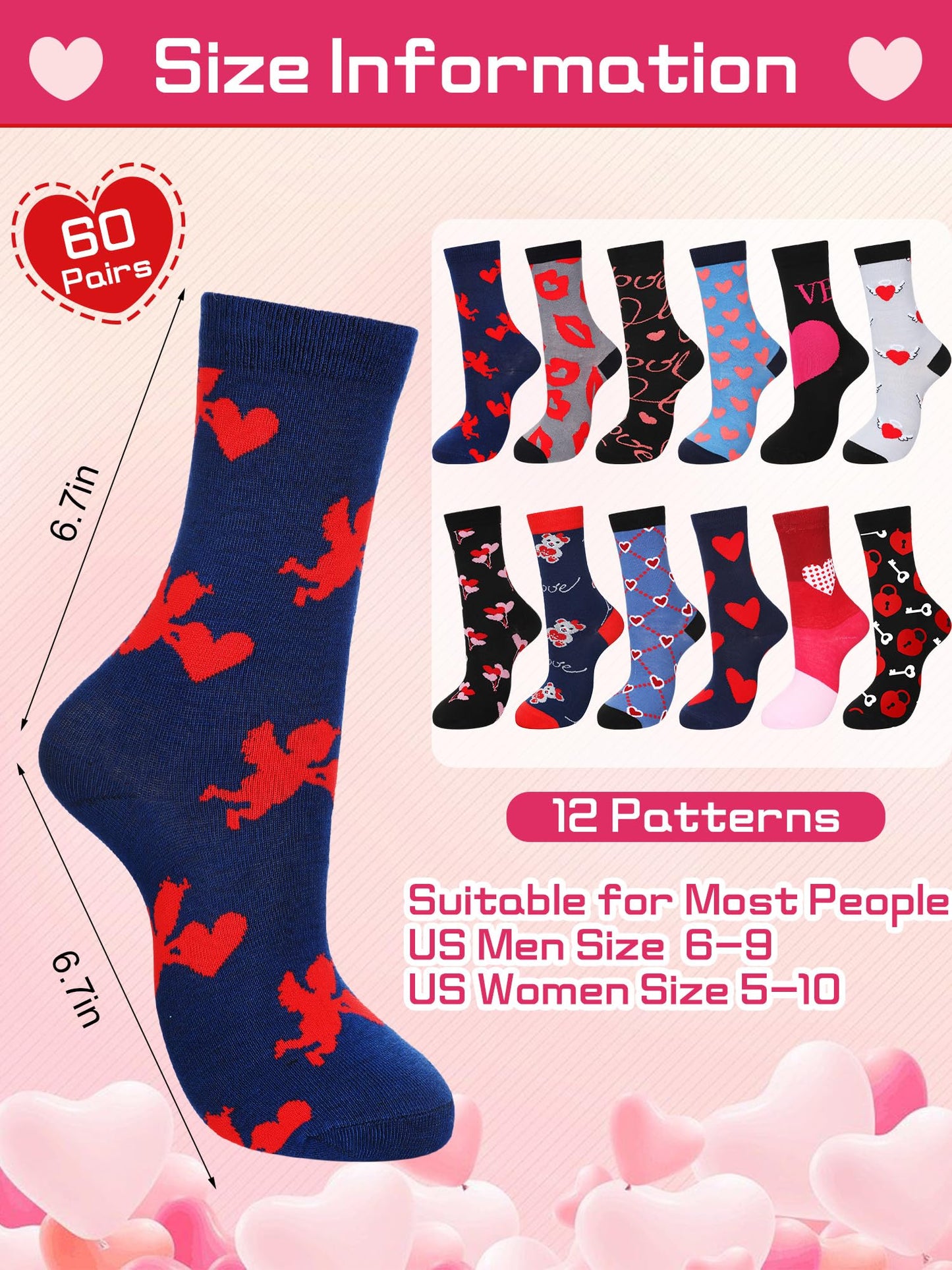Men's 60 Pair Valentine's Day Socks