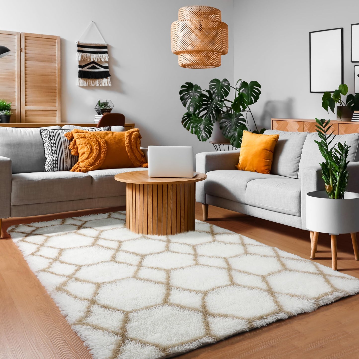 Modern Geometric Plush Area Rug, 4"x6"
